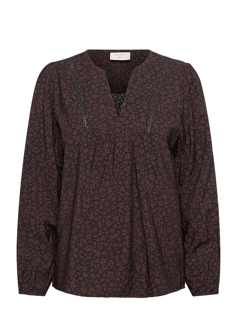 FREE/QUENT - Blouse from Freequent in a light material with allover print. The blouse is simp - langærmede bluser - black w. coffee bean - 0