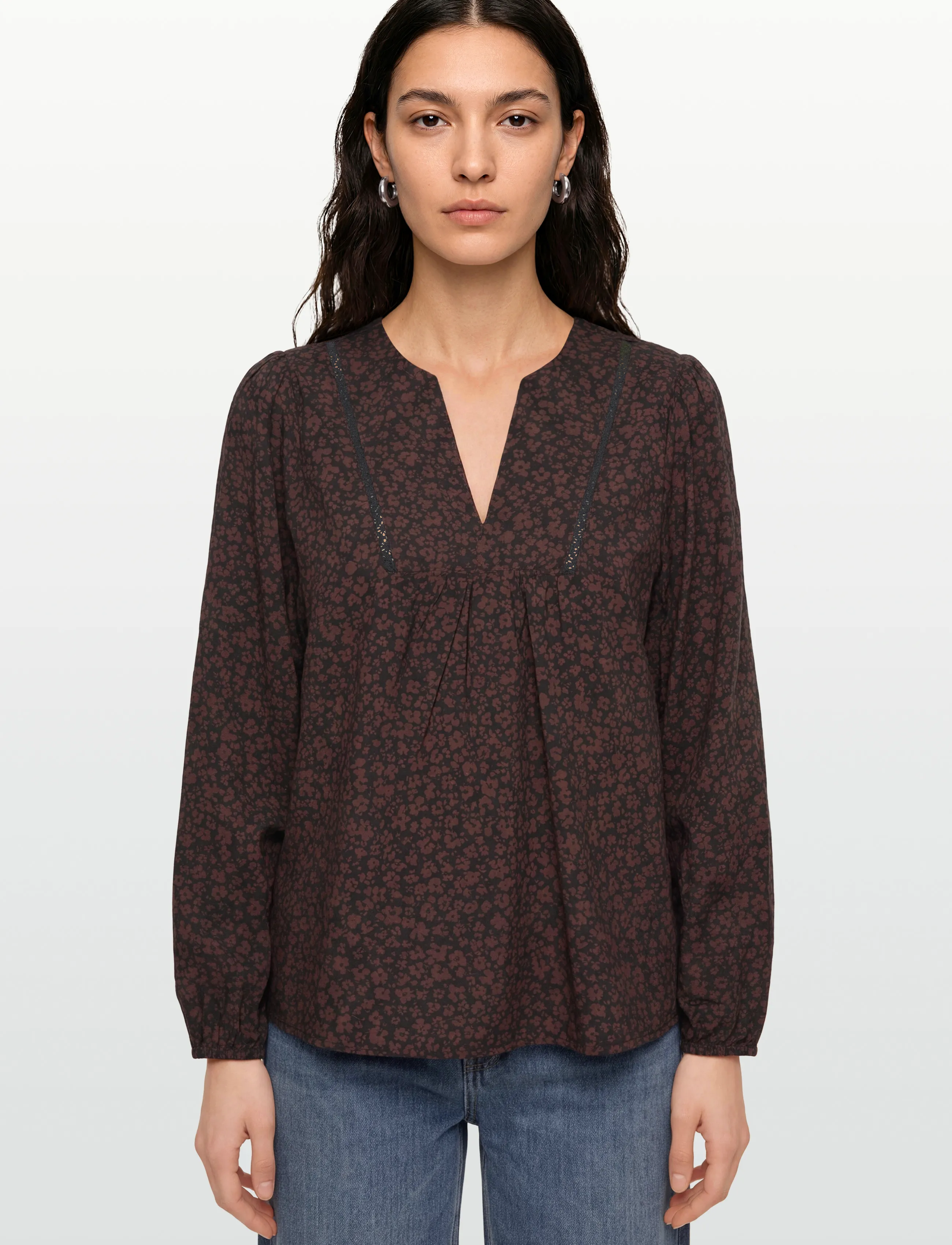 FREE/QUENT - Blouse from Freequent in a light material with allover print. The blouse is simp - langærmede bluser - black w. coffee bean - 3
