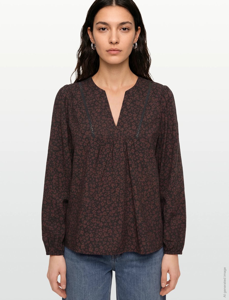 FREE/QUENT - Blouse from Freequent in a light material with allover print. The blouse is simp - langärmelige blusen - black w. coffee bean - 3