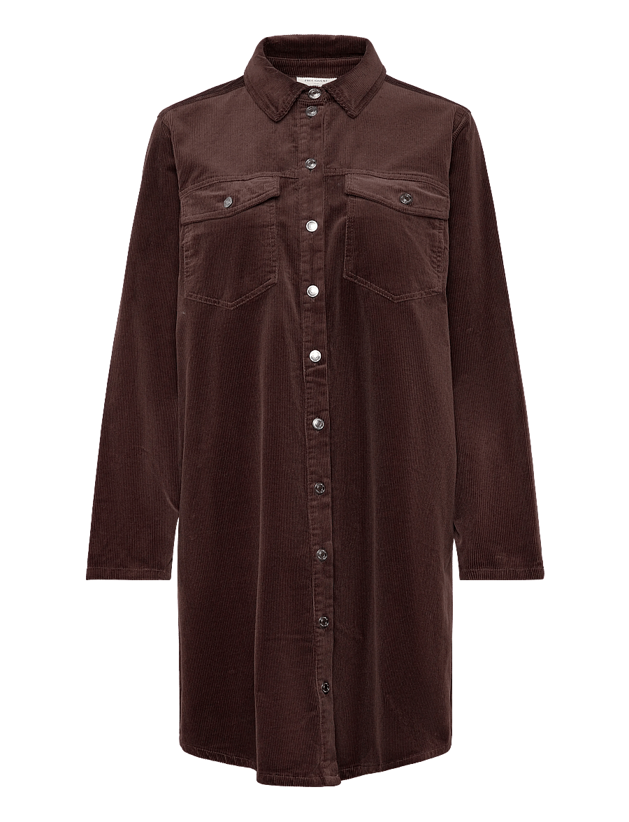 FREE/QUENT - Dress from Freequent in a corduroy material. The dress has a casual look with a - skjortklänningar - coffee bean - 1
