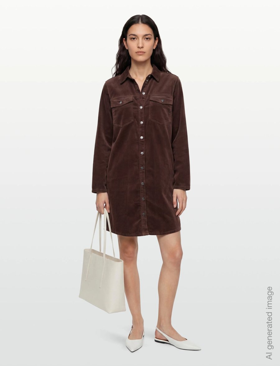 FREE/QUENT - Dress from Freequent in a corduroy material. The dress has a casual look with a - skjortklänningar - coffee bean - 0
