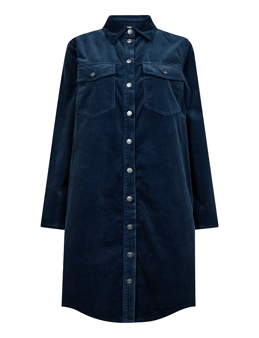 FREE/QUENT - Dress from Freequent in a corduroy material. The dress has a casual look with a - skjortklänningar - moonlit ocean - 0