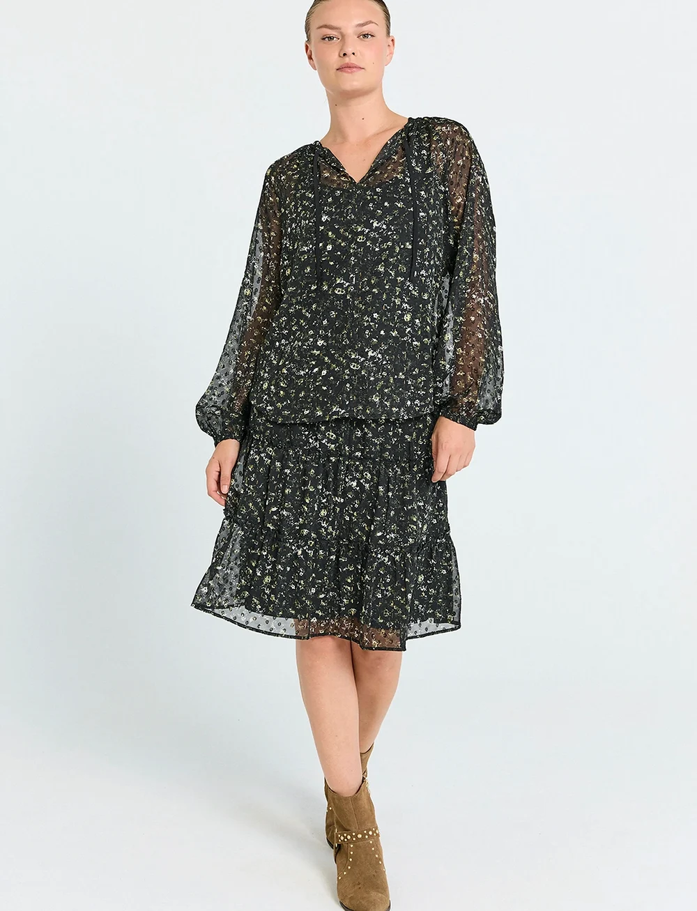 FREE/QUENT - FQSANDA-BLOUSE - långärmade blusar - black w. kombu green - 0