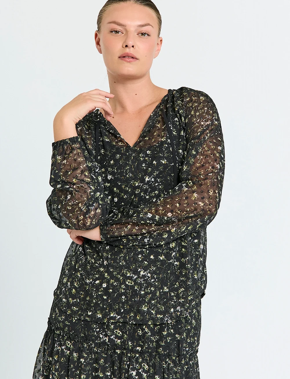 FREE/QUENT - FQSANDA-BLOUSE - långärmade blusar - black w. kombu green - 3