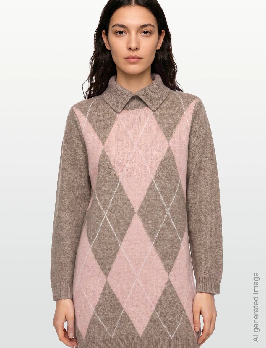 FREE/QUENT - Dress from Freequent in a soft, fine-knit material. The dress has long sleeves, - knitted dresses - desert taupe mel w pale m mel - 3