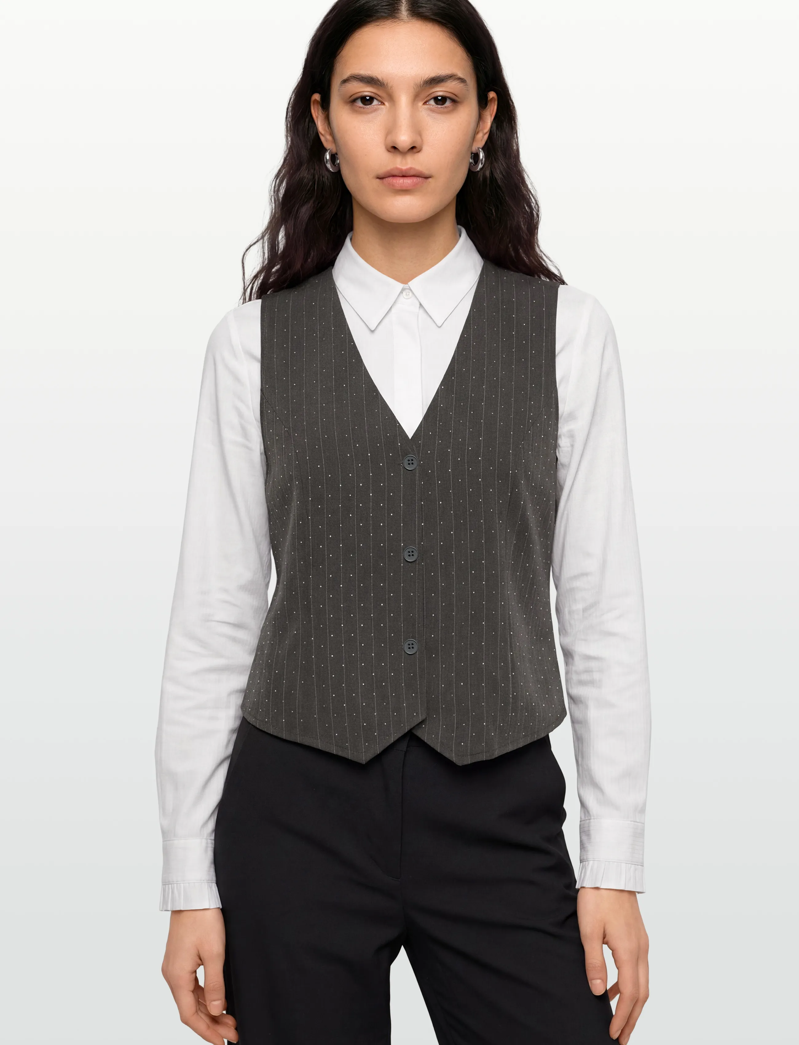 FREE/QUENT - FQWIDY-WAISTCOAT - Ärmellose blazer - dark grey mel w star off-white - 3
