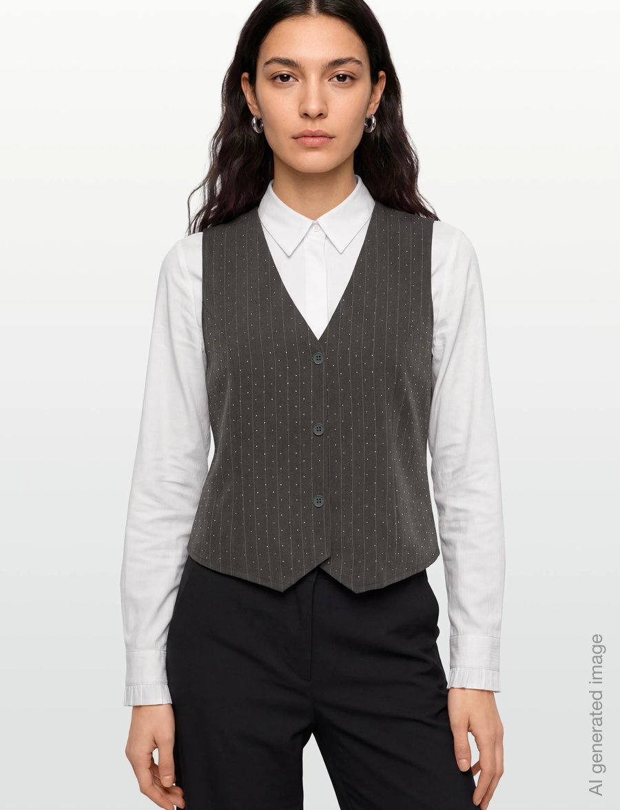 FREE/QUENT - FQWIDY-WAISTCOAT - westen - dark grey mel w star off-white - 3