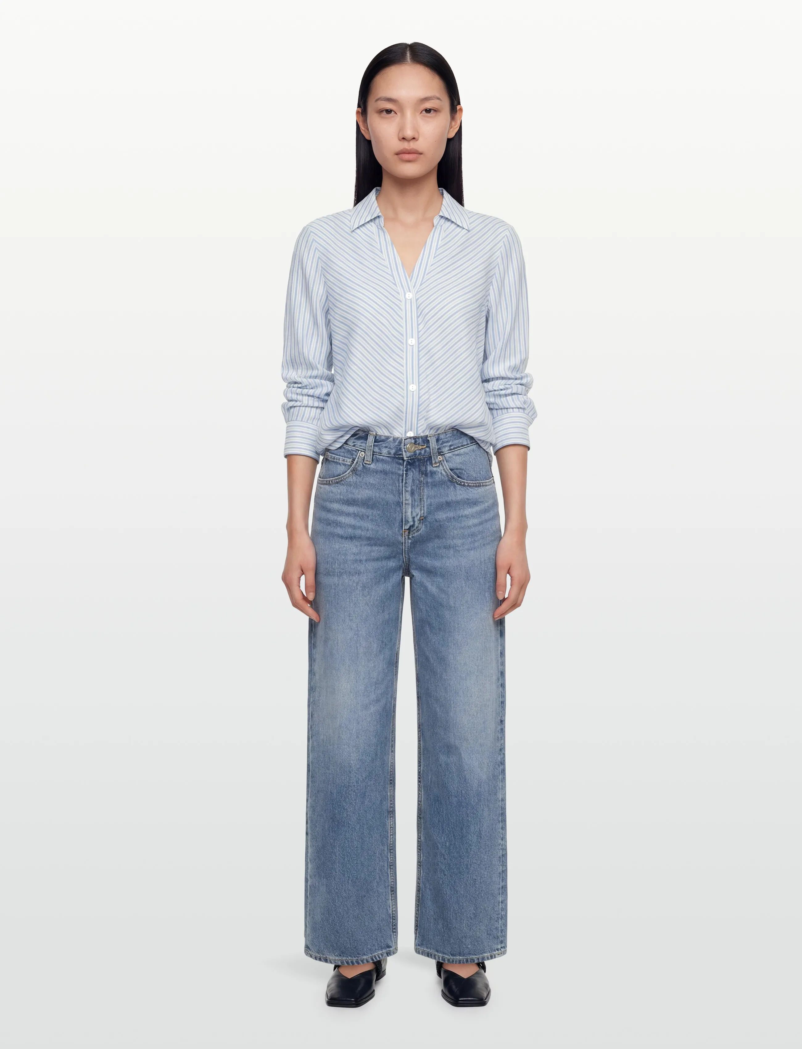 FREE/QUENT FQKIMMI-SHIRT - Shirts - STAR OFF-WHITE W. VISTA BLUE / white