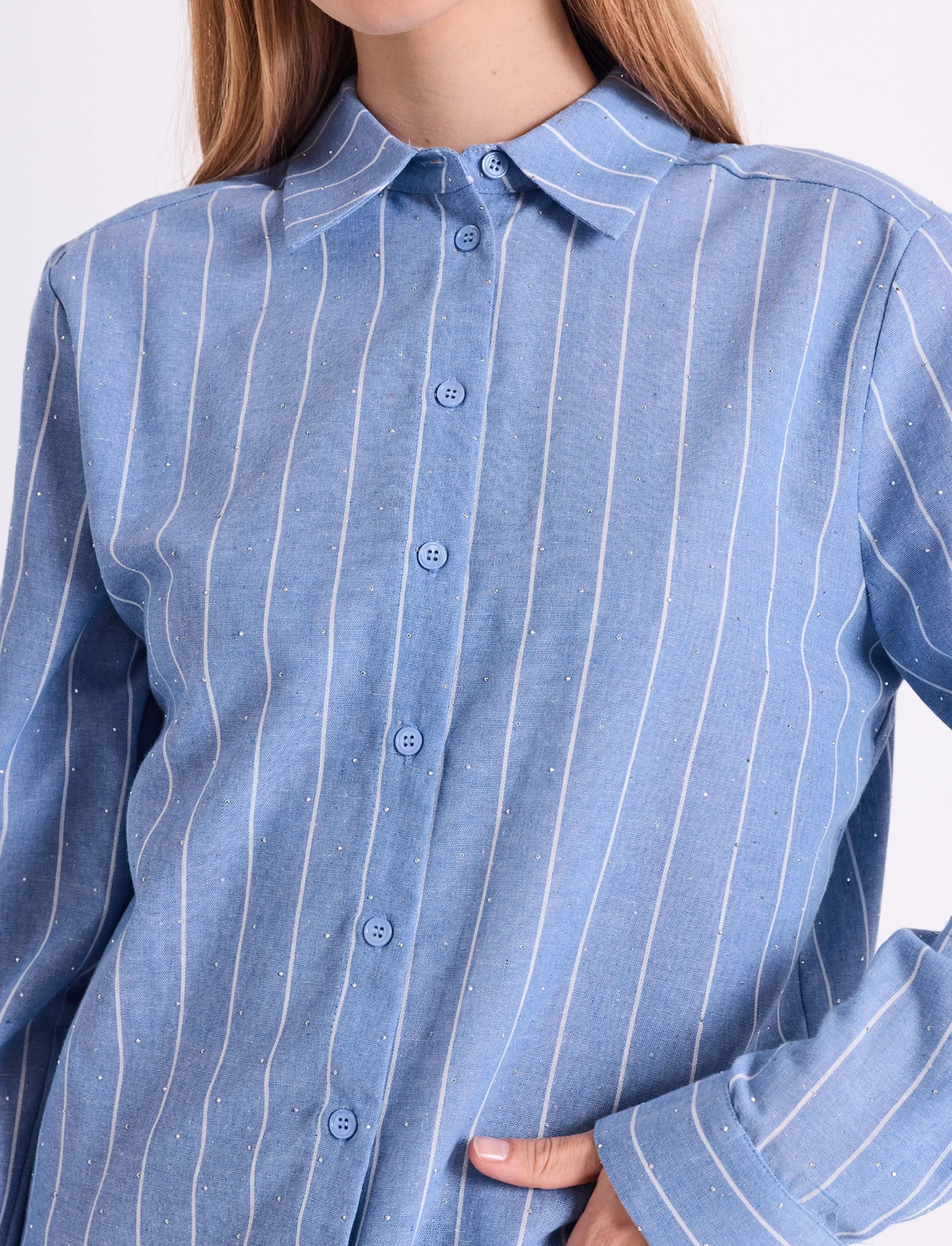 FREE/QUENT - FQSOLLY-SHIRT - long-sleeved shirts - vista blue w. star off-white - 3