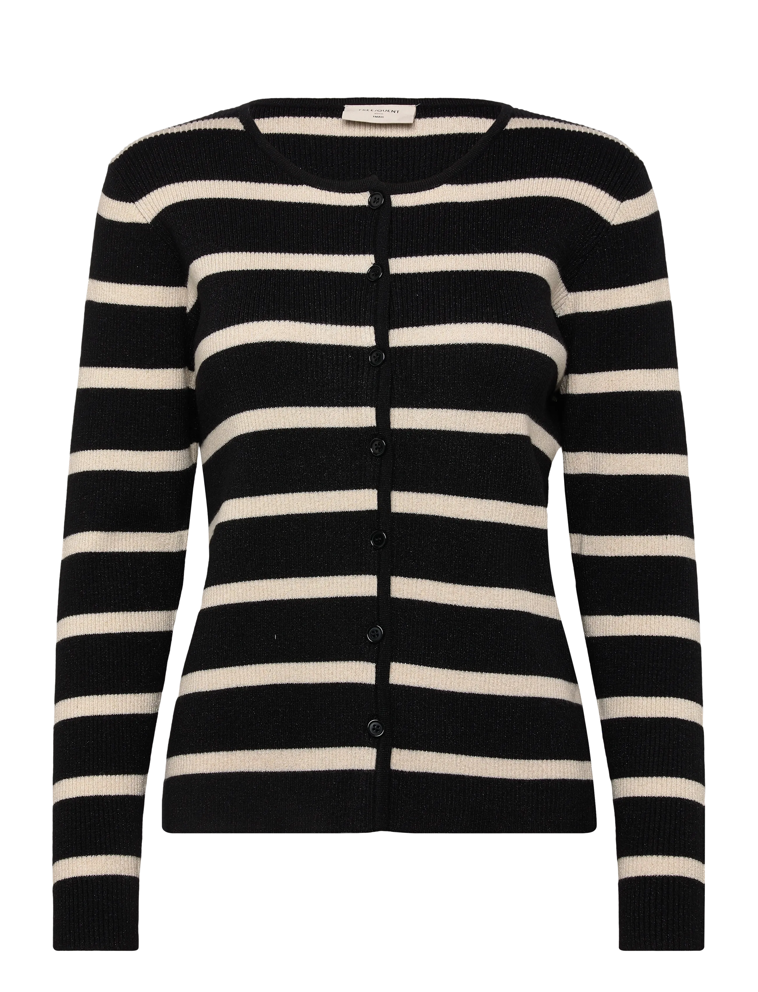 FREE/QUENT Cardigan from Freequent in a ribbed texture with a beautiful, shimmery look. The - Transitional Layering - BLACK W. STAR OFF-WHITE / black