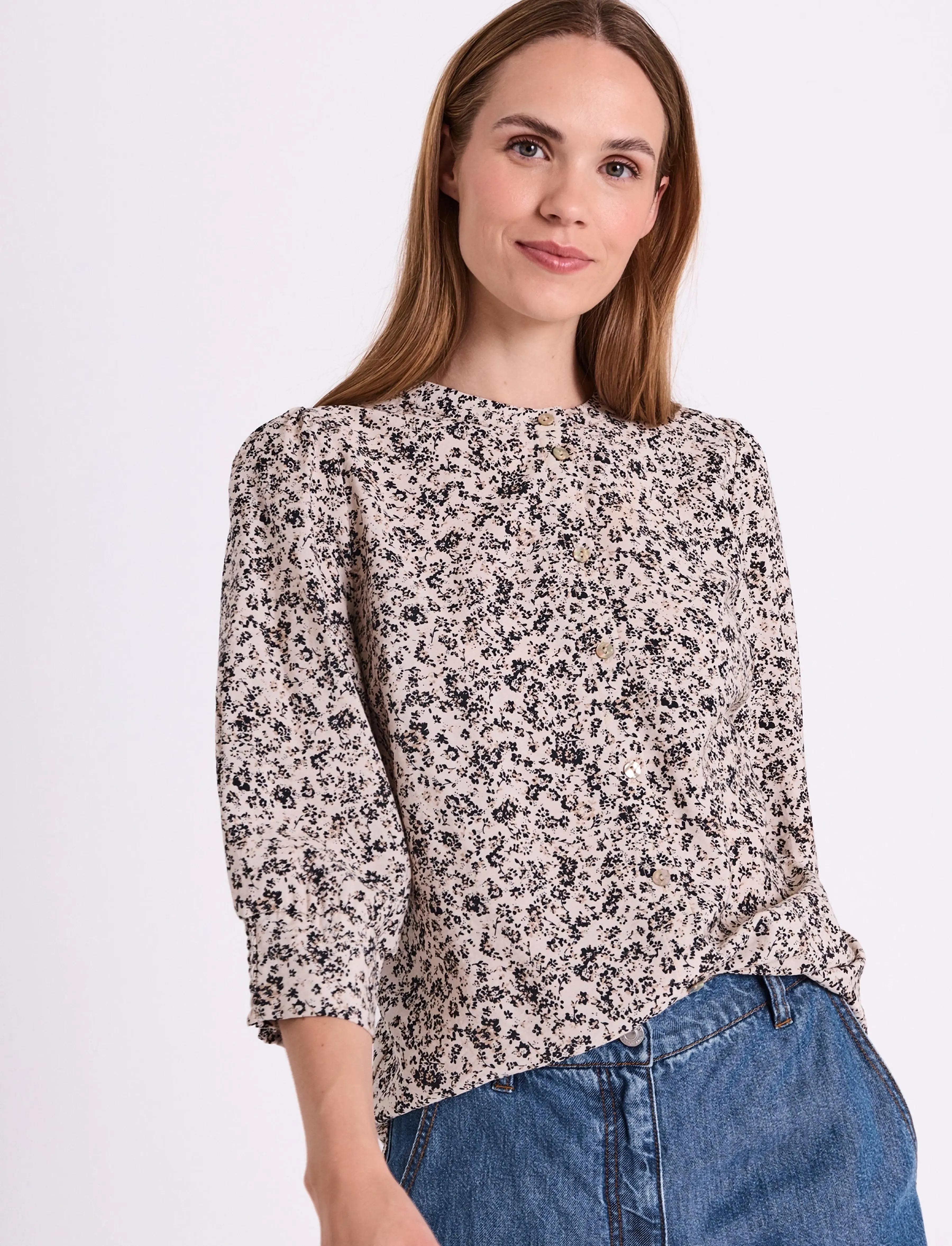FREE/QUENT FQMOLLI-SHIRT - Shirts - MOONBEAM W. BLACK / multi