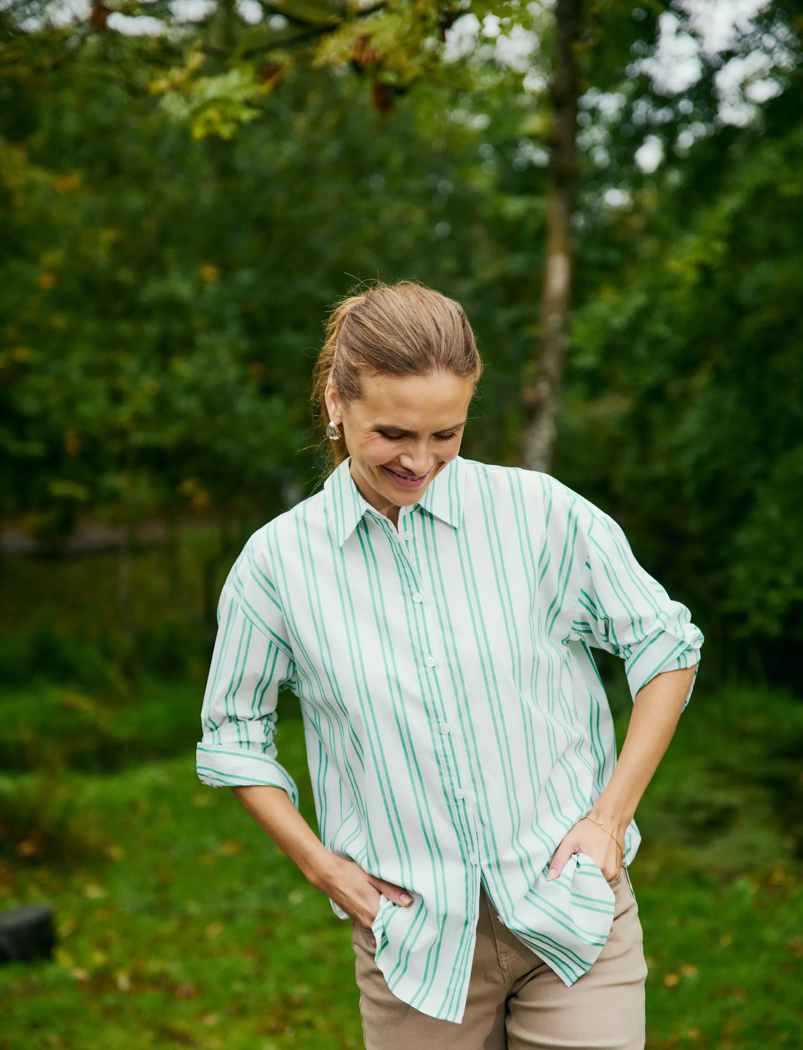 FREE/QUENT FQFINA-SHIRT - Langermede skjorter - STAR OFF-WHITE W. BRIGHT GREEN / white