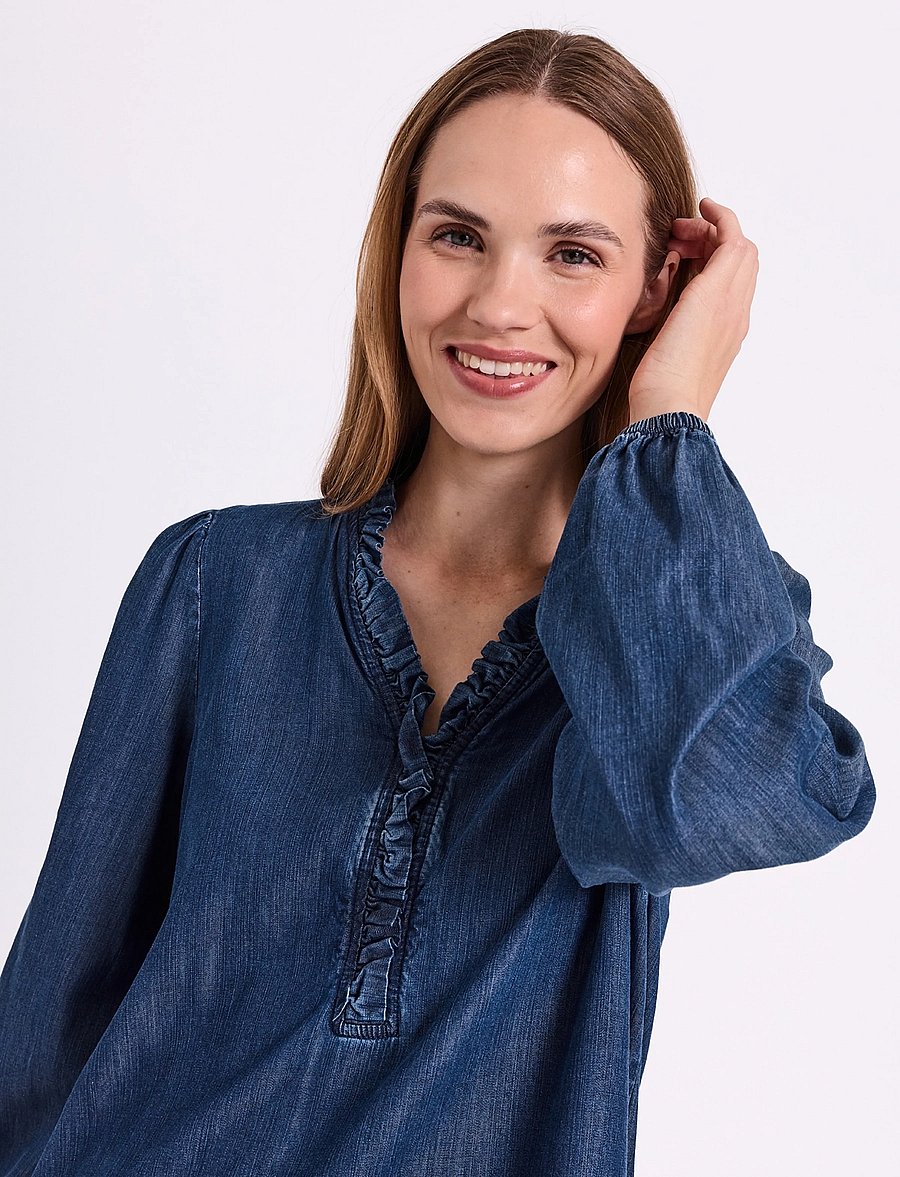 FREE/QUENT - FQWILKE-BLOUSE - long sleeved blouses - medium blue denim - 0