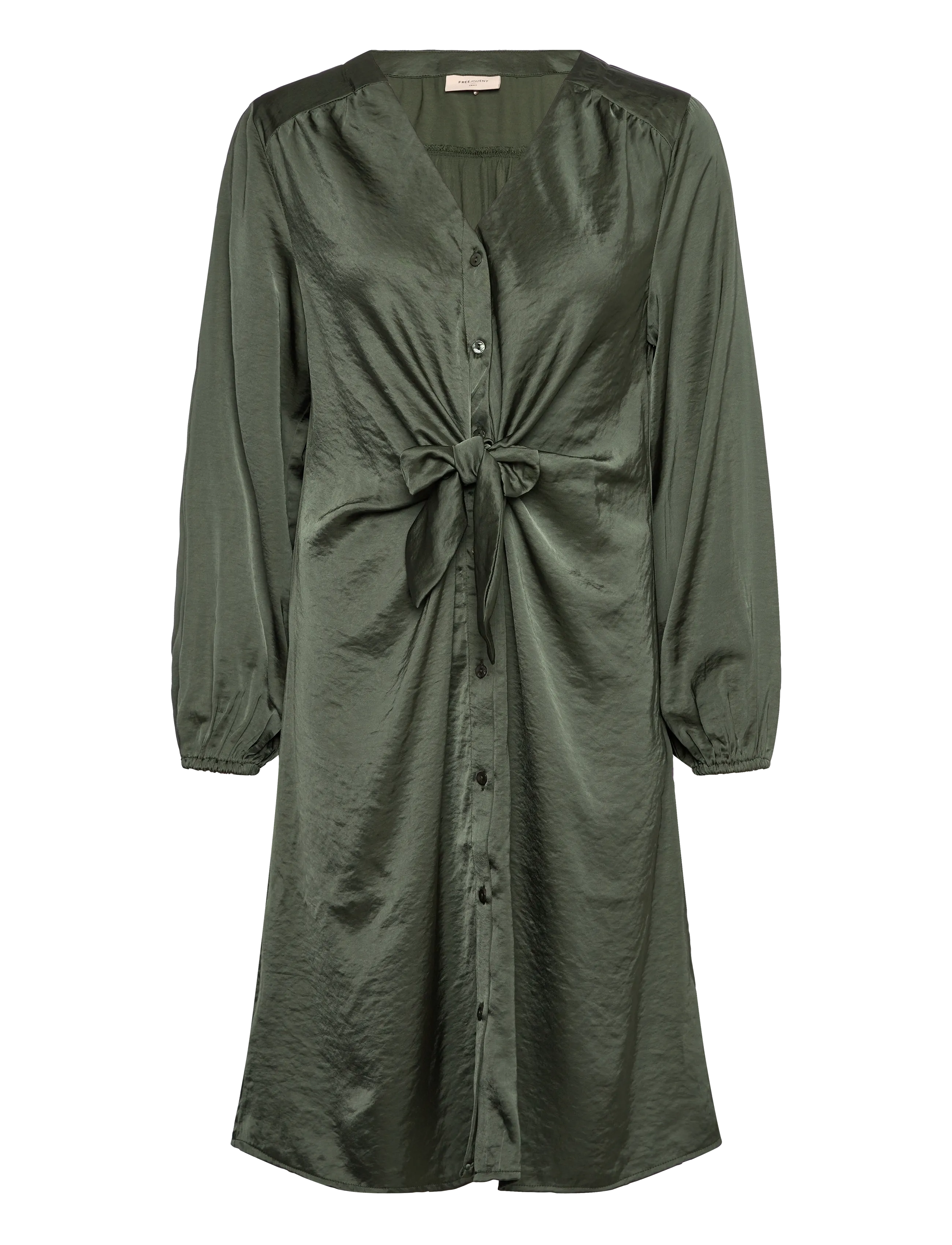 FREE/QUENT Dress From Freequent In A Beautiful Satin Material. The Dress Has Long Sleeves,, M, Green, Kjoler > Knælange Og Midi, Dame