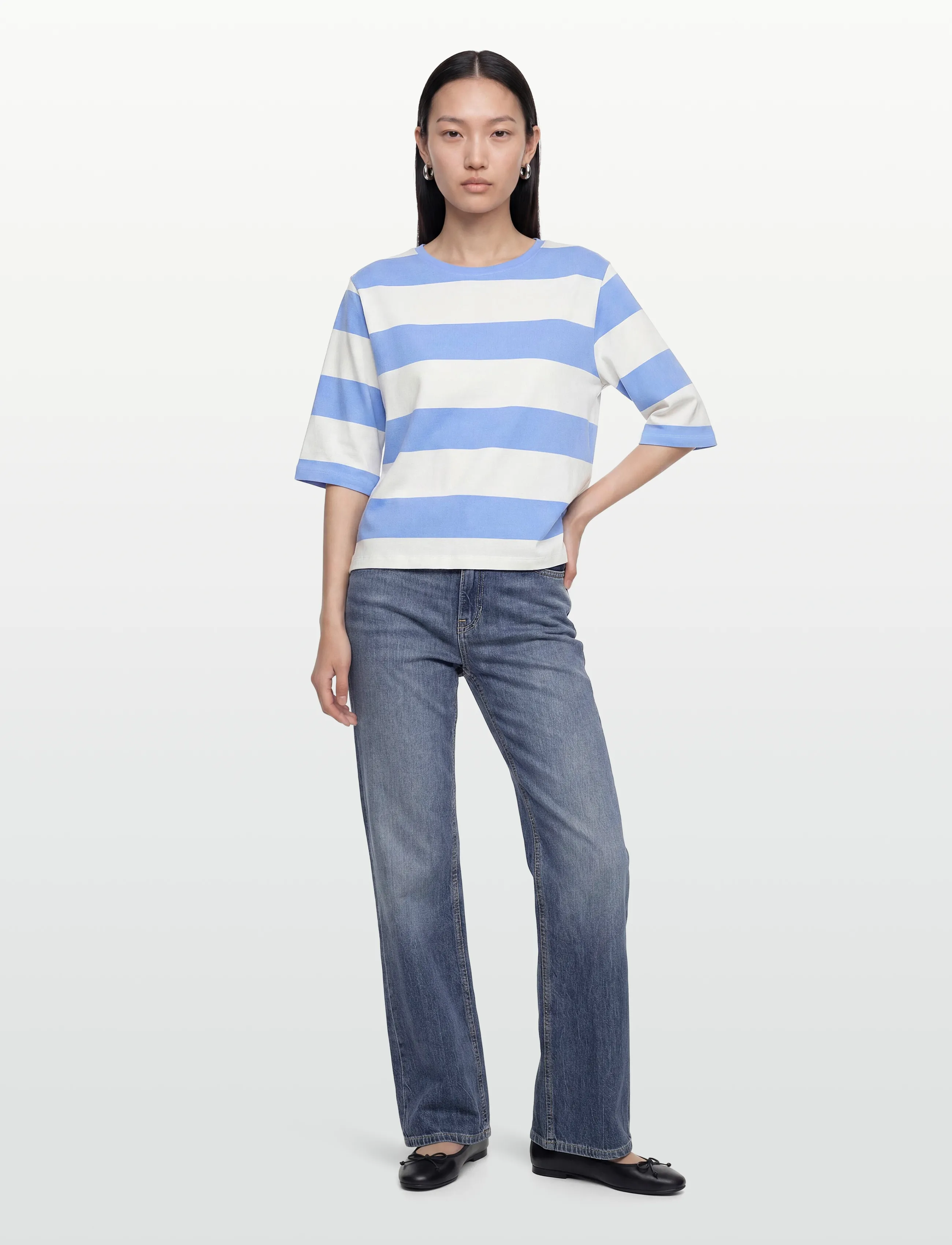 FREE/QUENT FQFAMILA-TEE - T-Shirts & Tops - STAR OFF-WHITE W. VISTA BLUE / blue