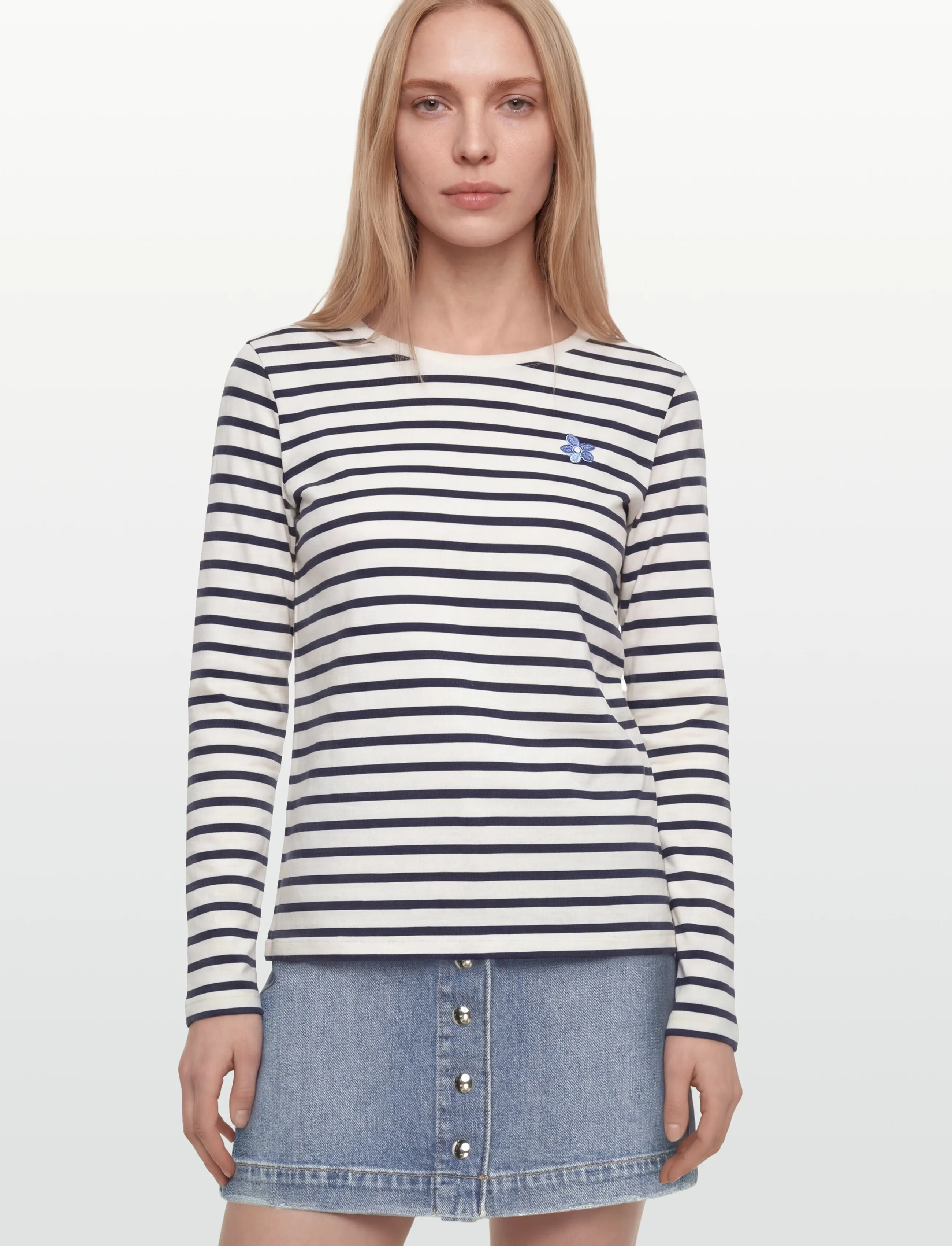 FREE/QUENT - FQFAMILA-TEE - long-sleeved tops - star off-white w. navy blazer - 3