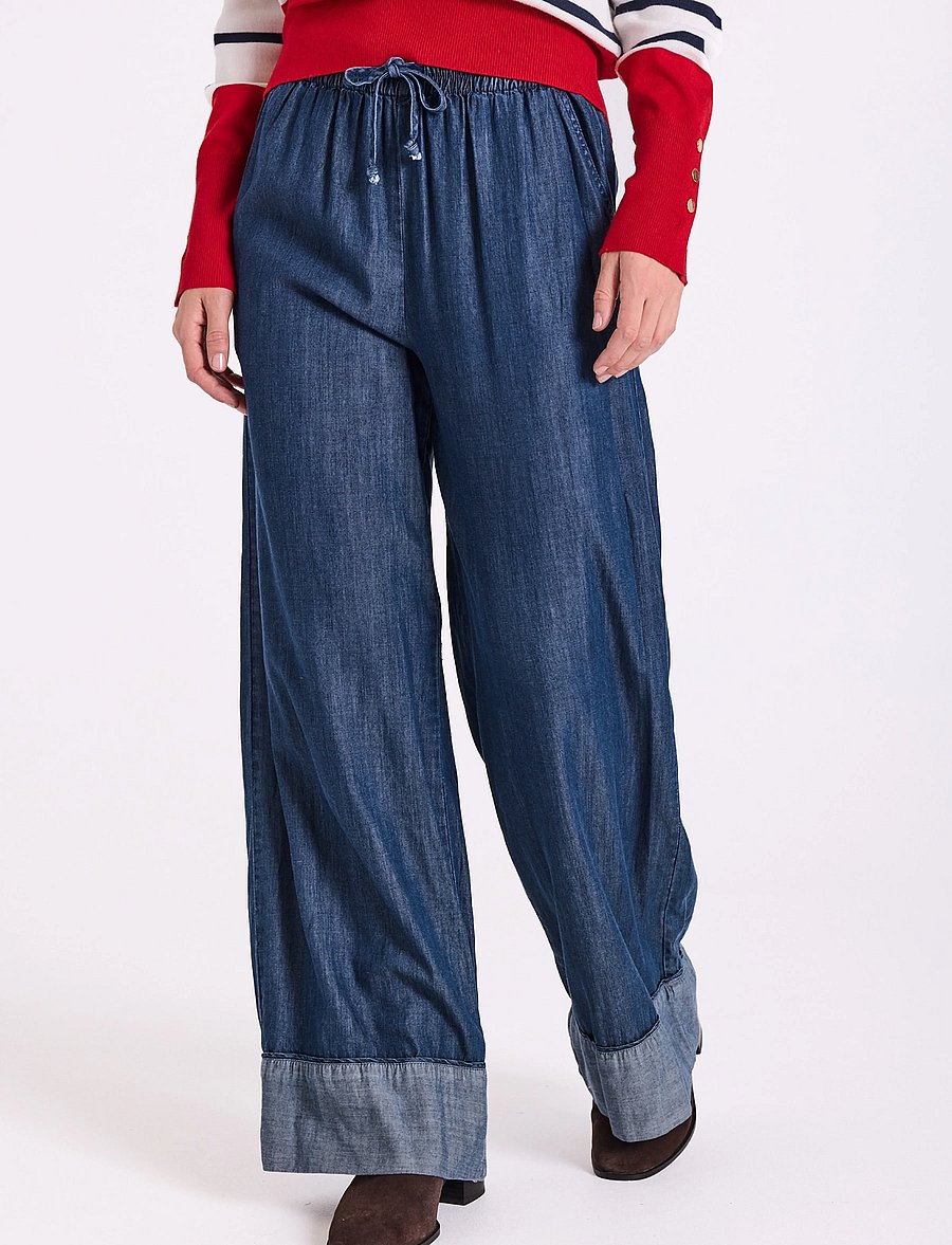 FREE/QUENT - FQWILKE-PANTS - hosen mit weitem bein - medium blue denim - 3