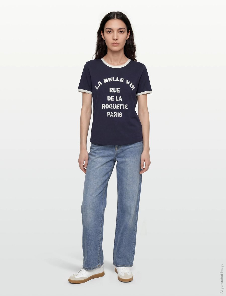 FREE/QUENT - FQFENJAL-TEE - t-shirts - navy blazer w. star off-white - 0