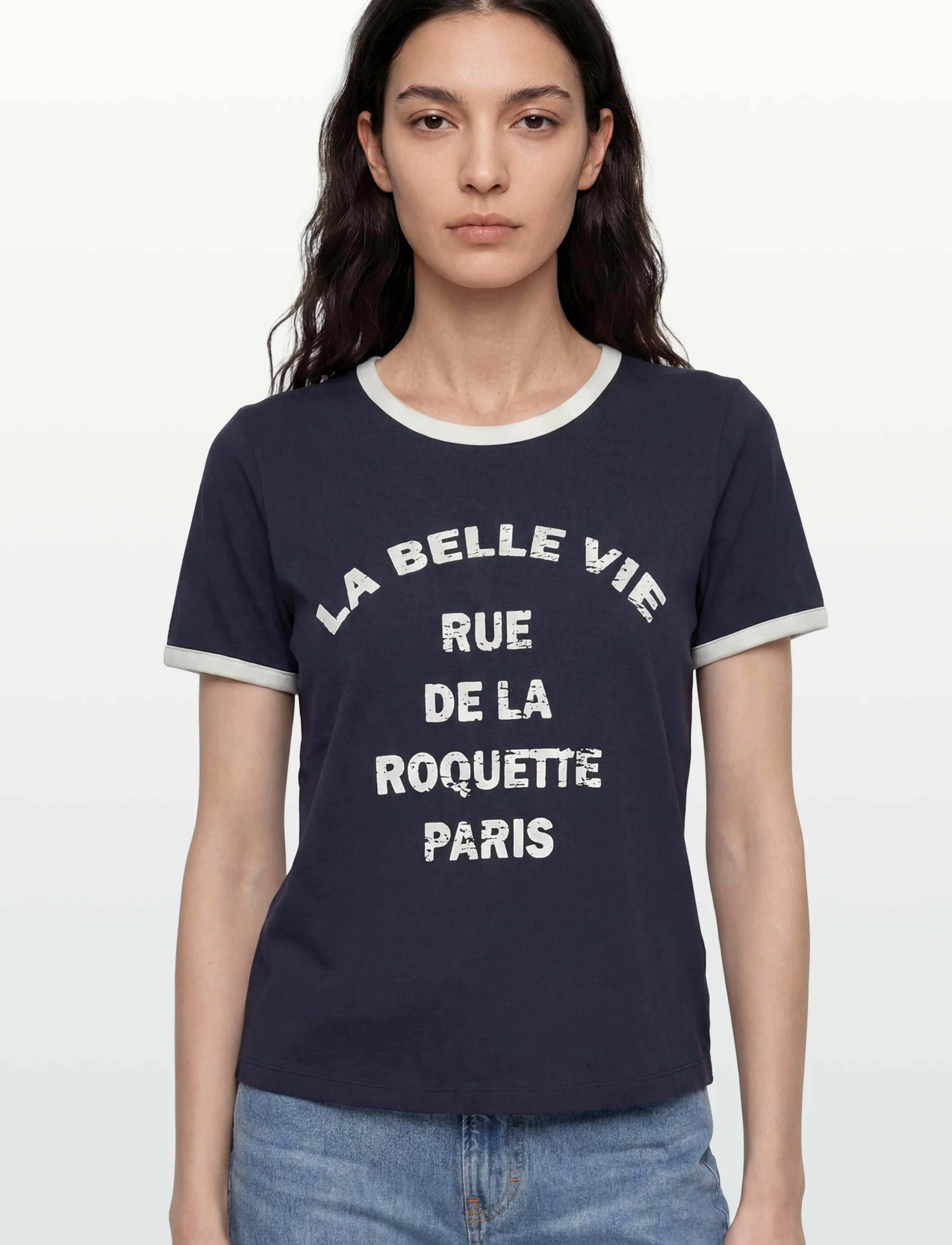 FREE/QUENT - FQFENJAL-TEE - t-paidat - navy blazer w. star off-white - 3