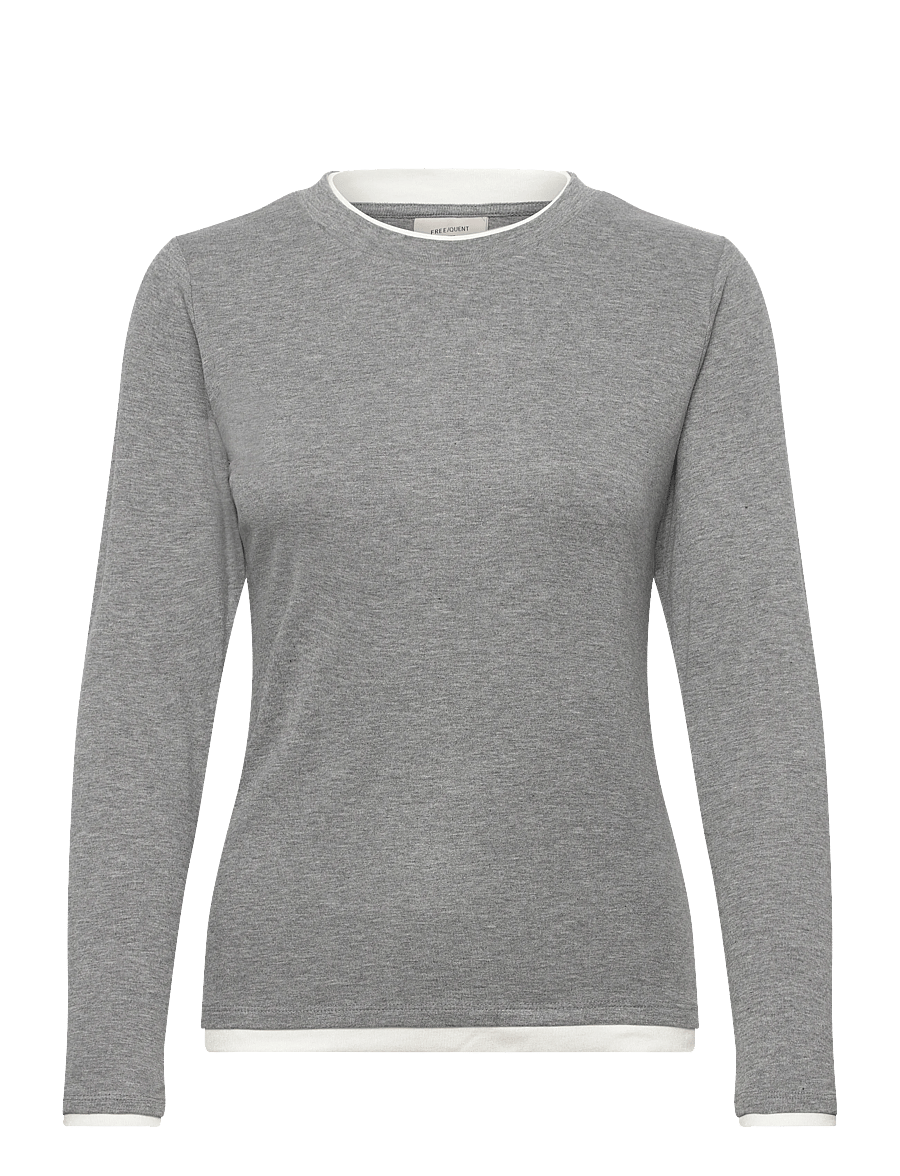 FREE/QUENT - FQALVIN-TEE - långärmade toppar - l. grey mel. w. star off-white - 1