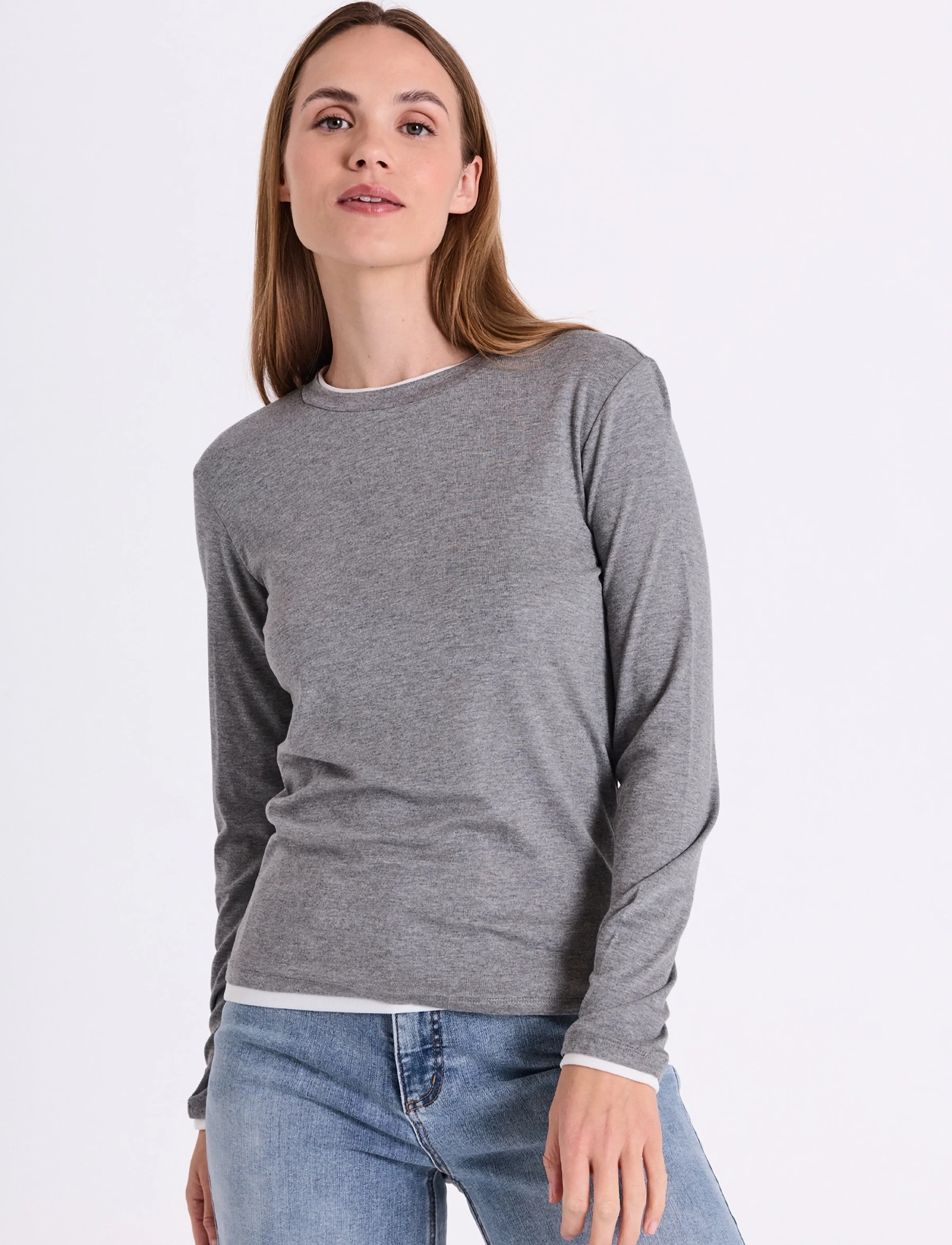 FREE/QUENT FQALVIN-TEE - T-shirts & Toppar - L. GREY MEL. W. STAR OFF-WHITE / grey