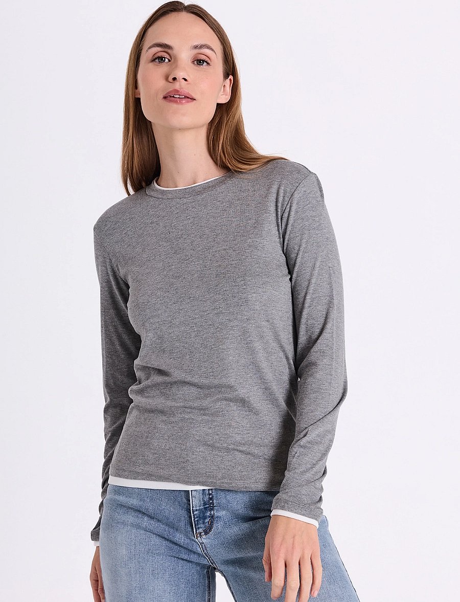 FREE/QUENT - FQALVIN-TEE - långärmade toppar - l. grey mel. w. star off-white - 0