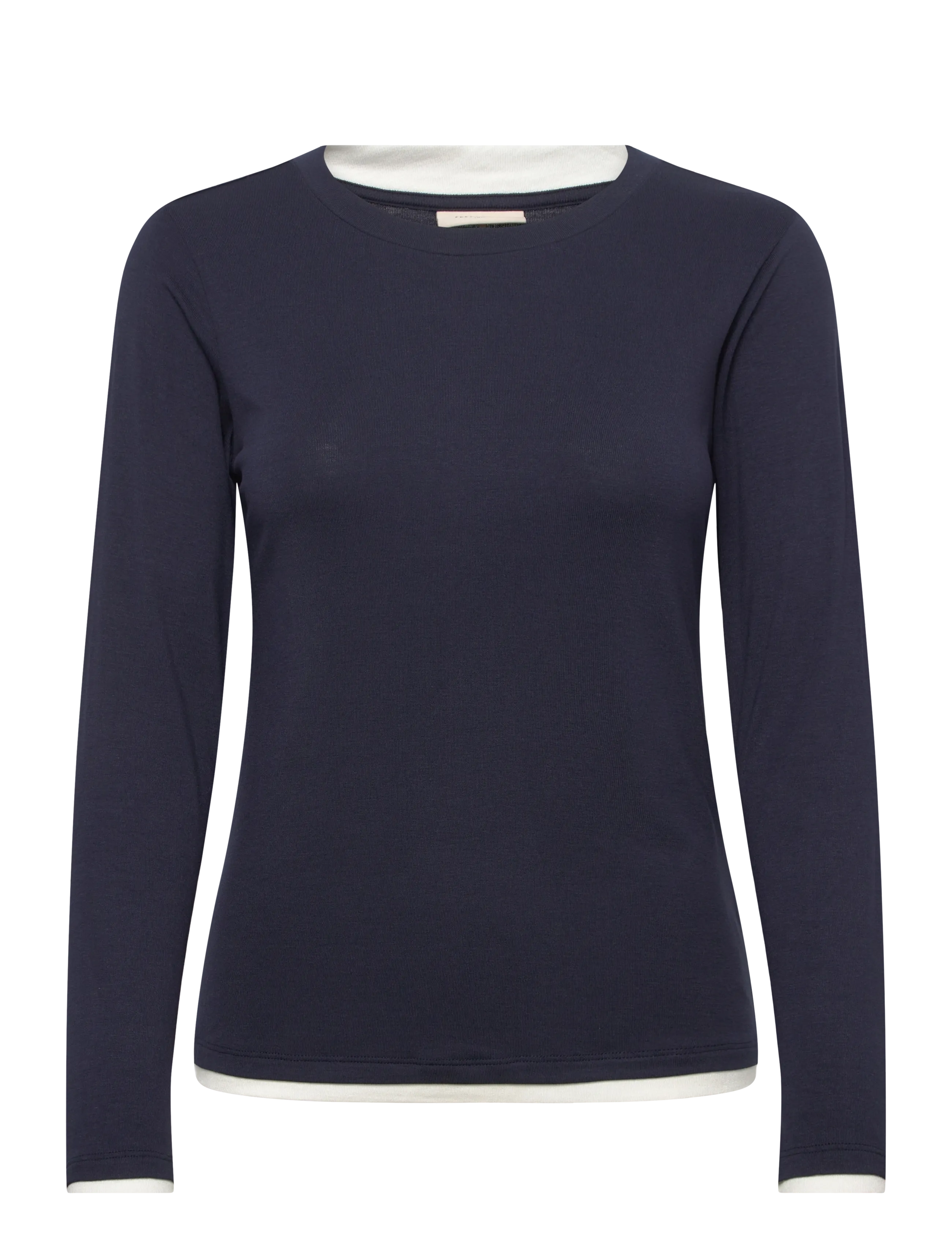 FREE/QUENT FQALVIN-TEE - Långärmade toppar - NAVY BLAZER W. STAR OFF-WHITE / navy