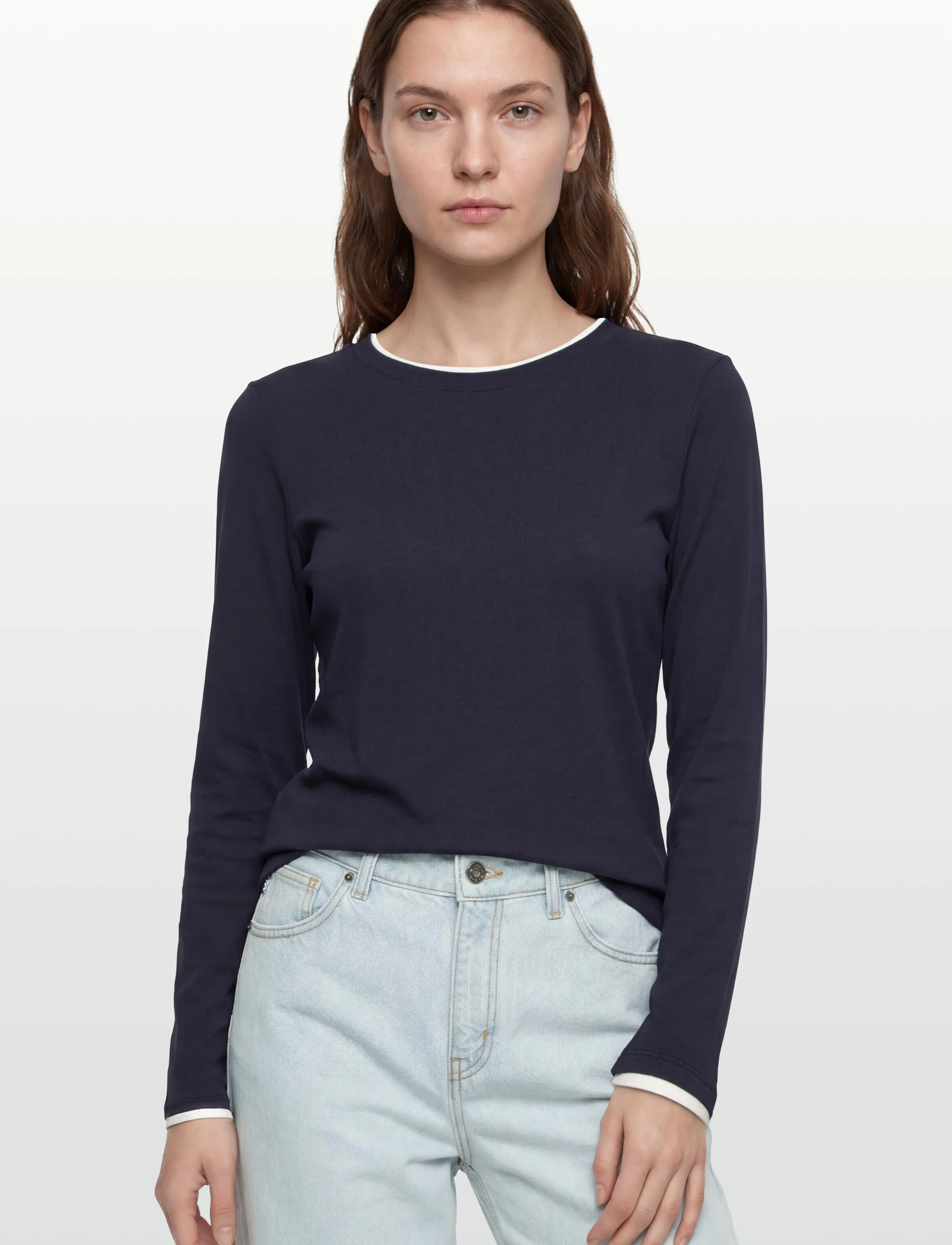 FREE/QUENT - FQALVIN-TEE - long-sleeved tops - navy blazer w. star off-white - 3