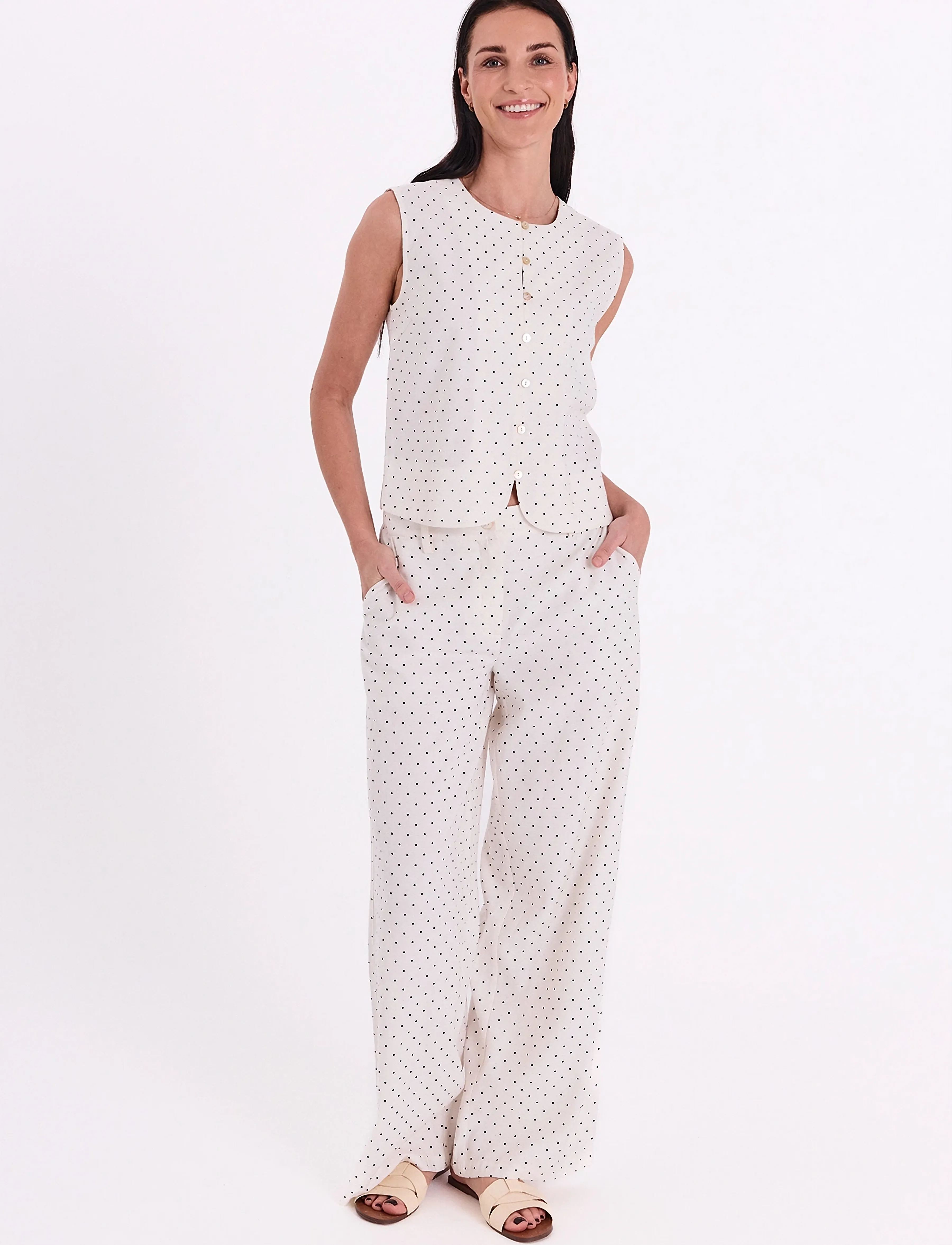 FREE/QUENT FQANYA-PANTS - FREE|QUENT - STAR OFF-WHITE W. BLACK / cream