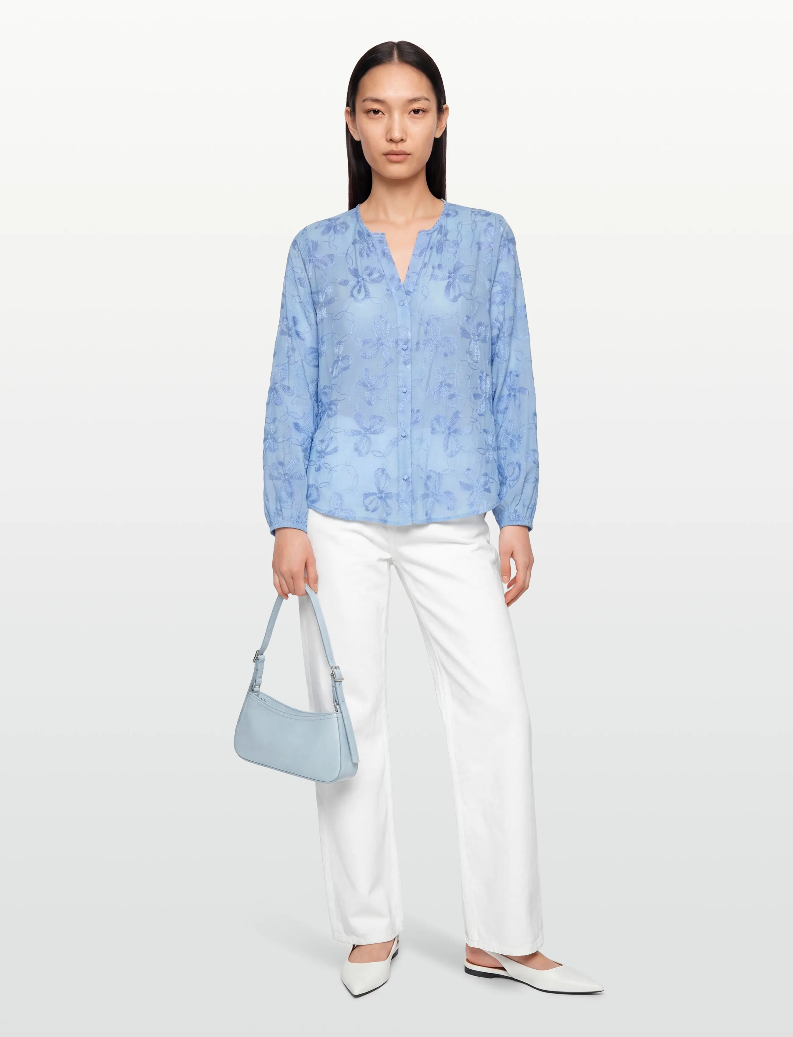 FREE/QUENT Fqrandy-Blouse, Kvinder, Broderet Bluse, Blå, Str: M