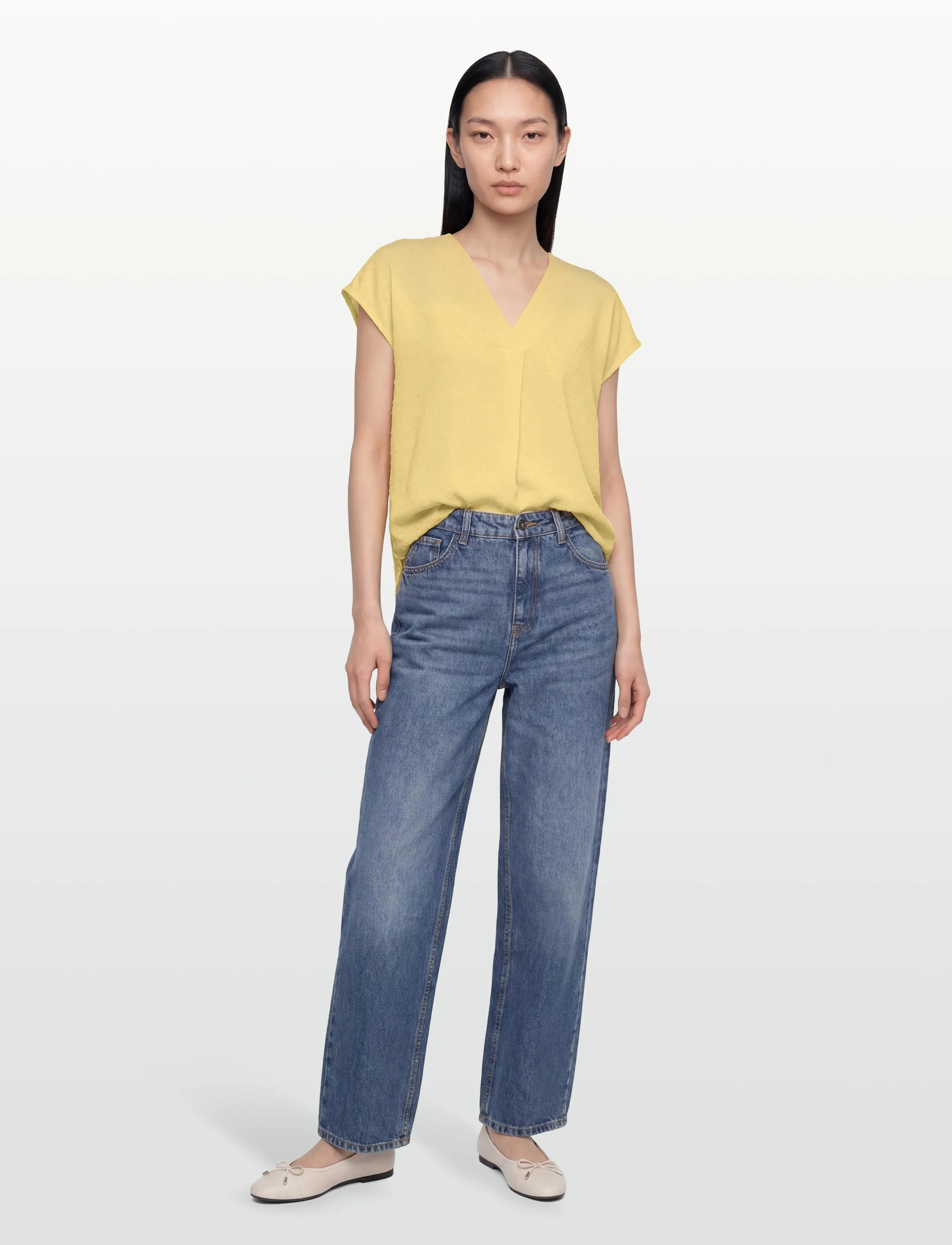 FREE/QUENT Fqkalya-Blouse, Kvinder, Prikket V-Hals Kortærmet Bluse, Gul, Str: L