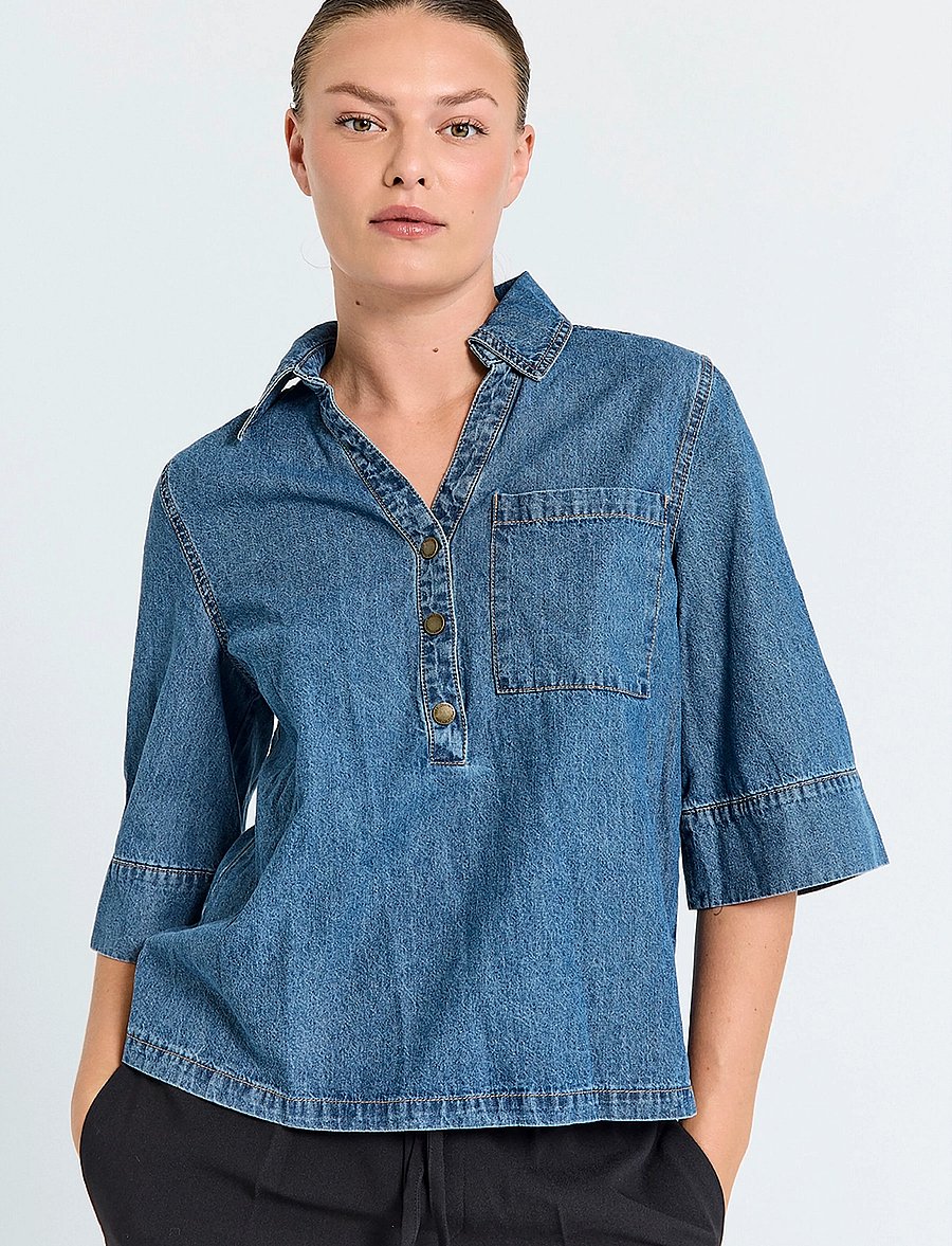 FREE/QUENT - FQLISEA-BLOUSE - jeanshemden - medium blue denim - 0