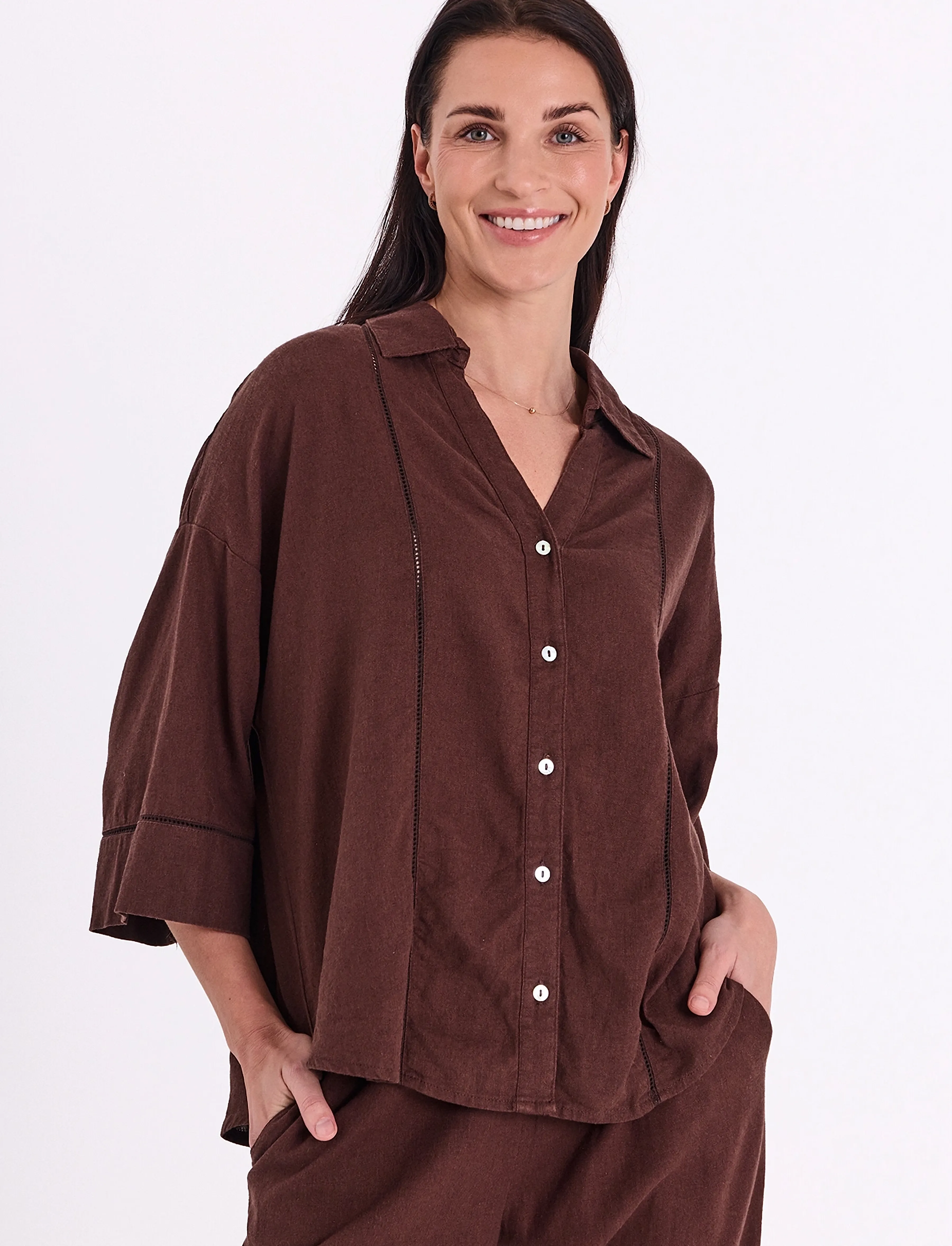 FREE/QUENT - FQLALUNA-SHIRT - linen shirts - coffee bean - 4