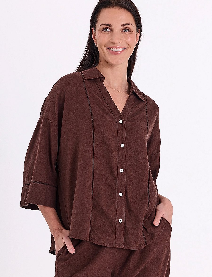 FREE/QUENT - FQLALUNA-SHIRT - leinenhemden - coffee bean - 4