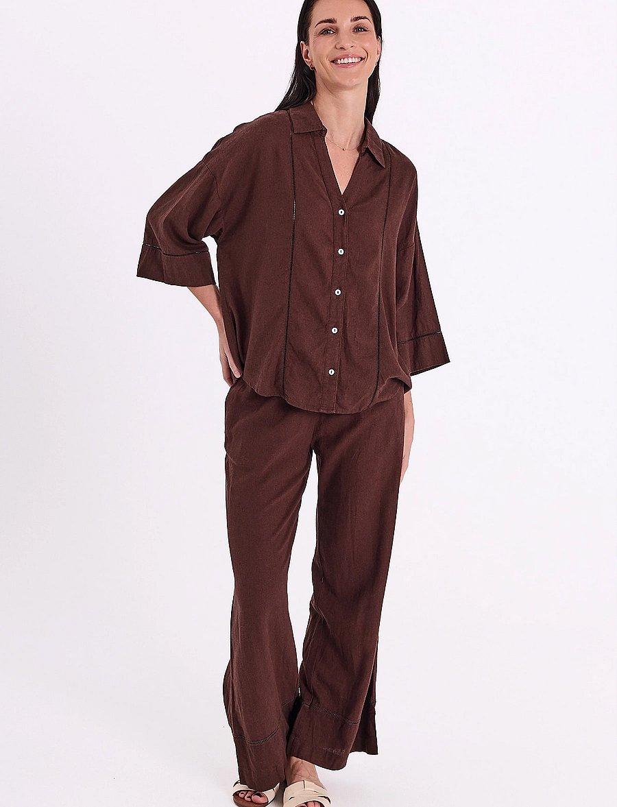 FREE/QUENT - FQLALUNA-PANTS - leinenhosen - coffee bean - 0