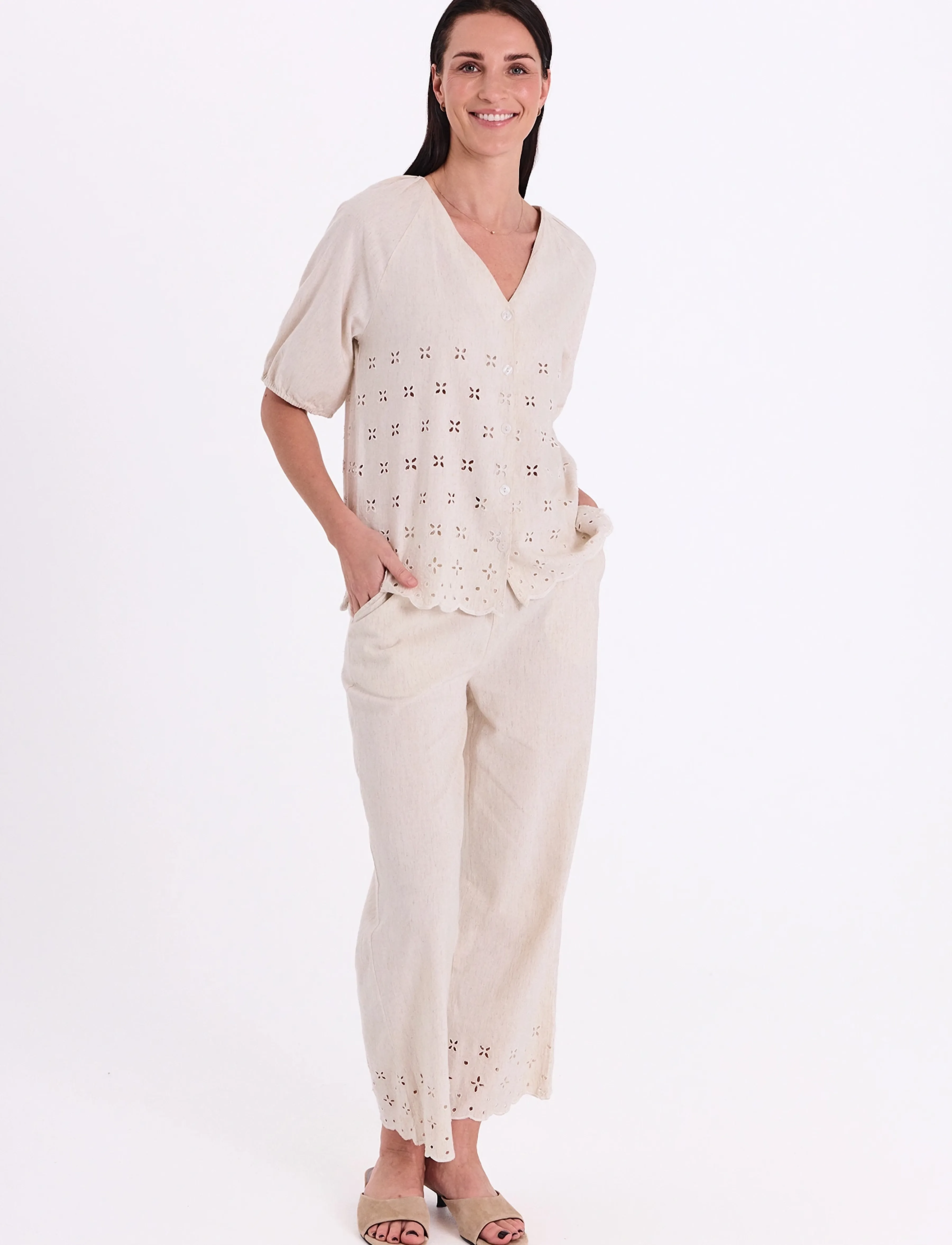 FREE/QUENT FQLINUS-PANTS - Clothing - MOONBEAM MELANGE / cream