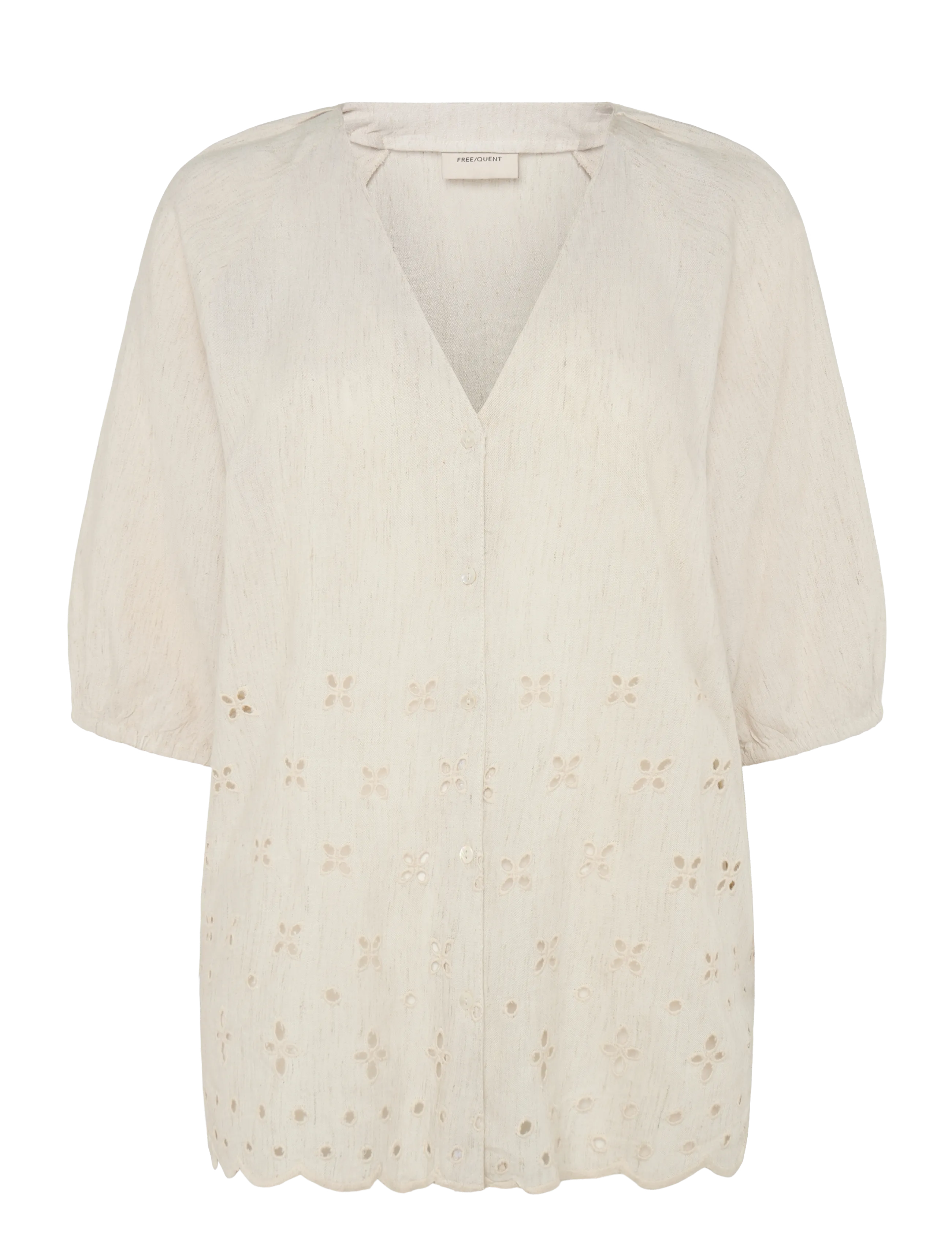 FREE/QUENT FQLINUS-BLOUSE - Kurzämlige Blusen - MOONBEAM MELANGE / cream