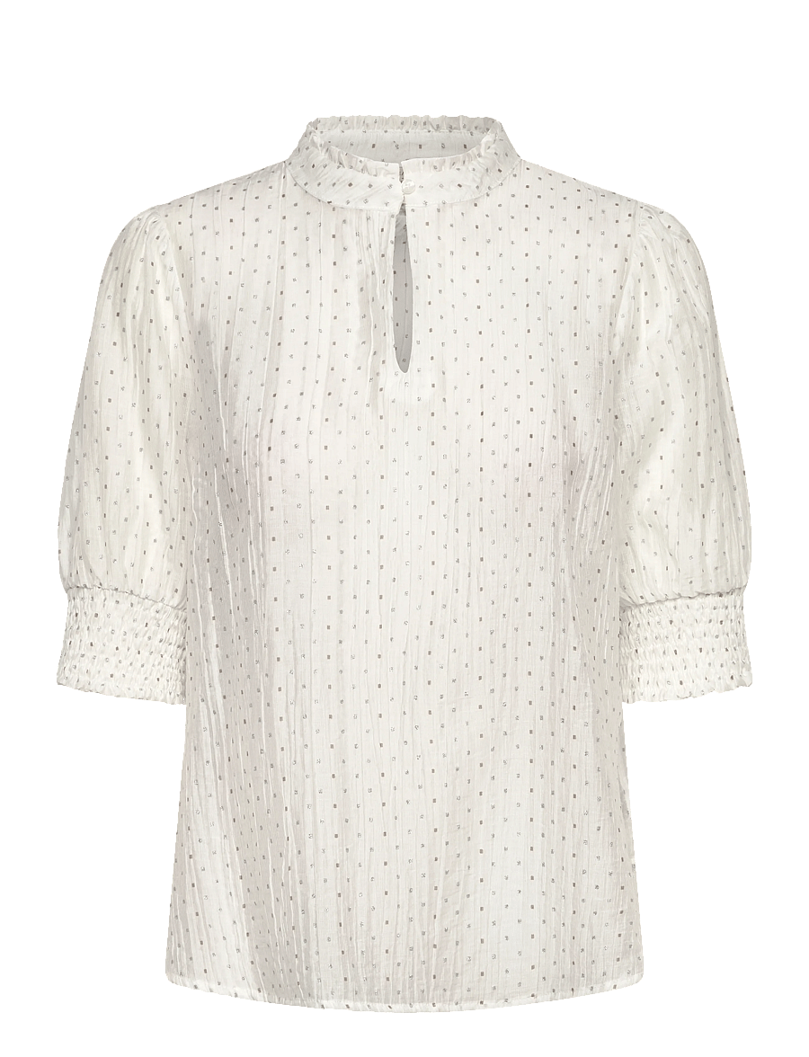 FREE/QUENT - FQFLORY-BLOUSE - kortærmede bluser - brilliant white w. silver - 1