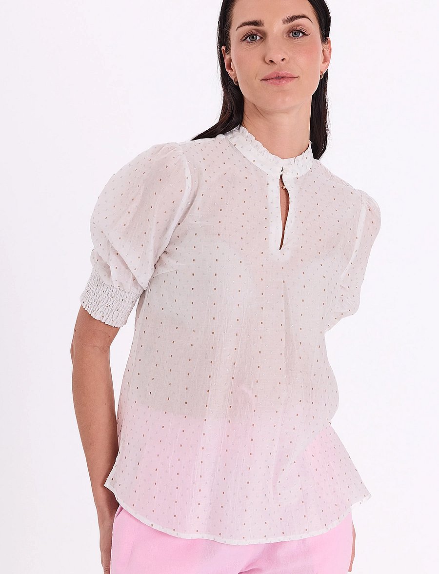 FREE/QUENT - FQFLORY-BLOUSE - kortærmede bluser - brilliant white w. silver - 0
