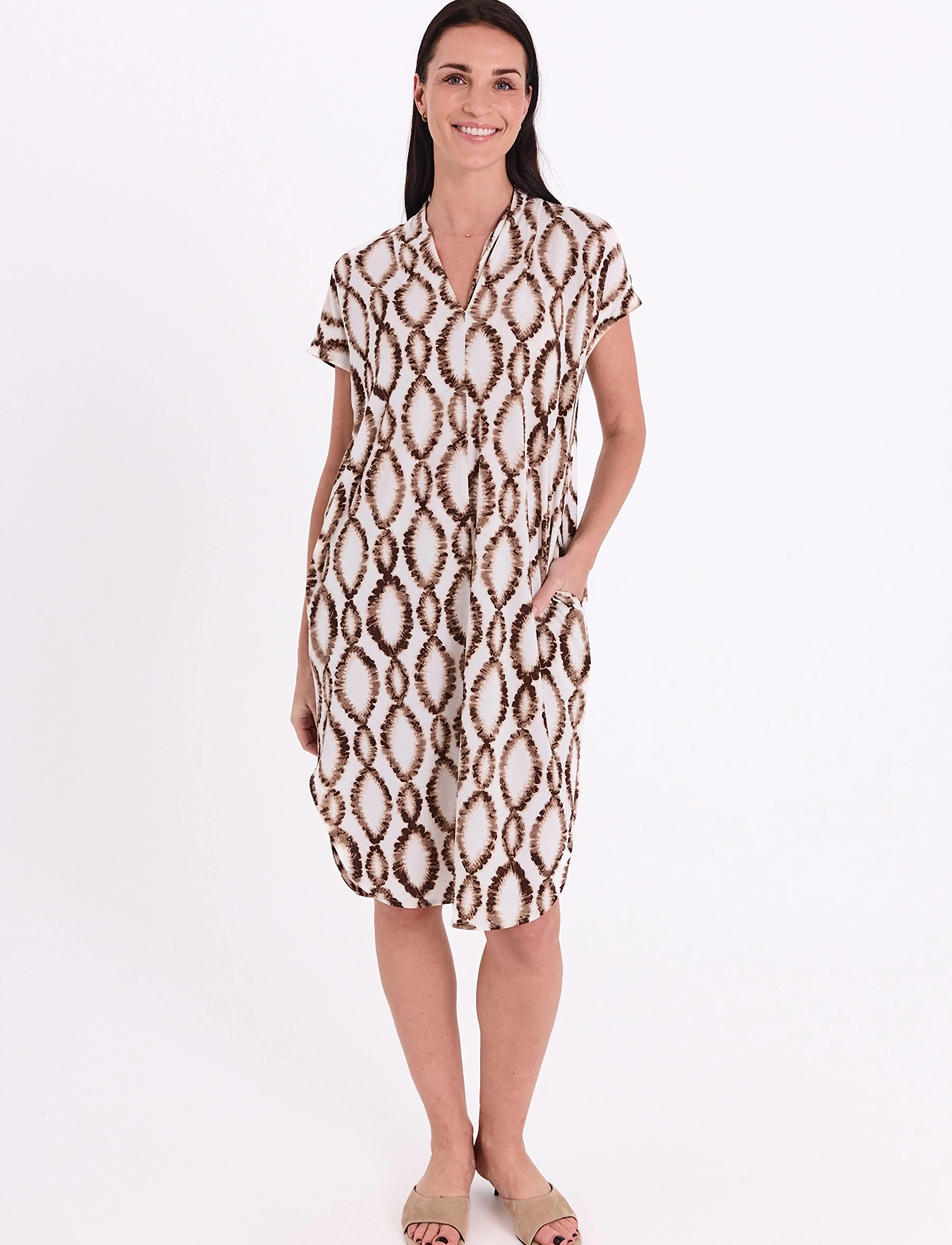 FREE/QUENT FQFLOI-DRESS - Vêtements - BRILLIANT WHITE W. COFFEE BEAN / multi