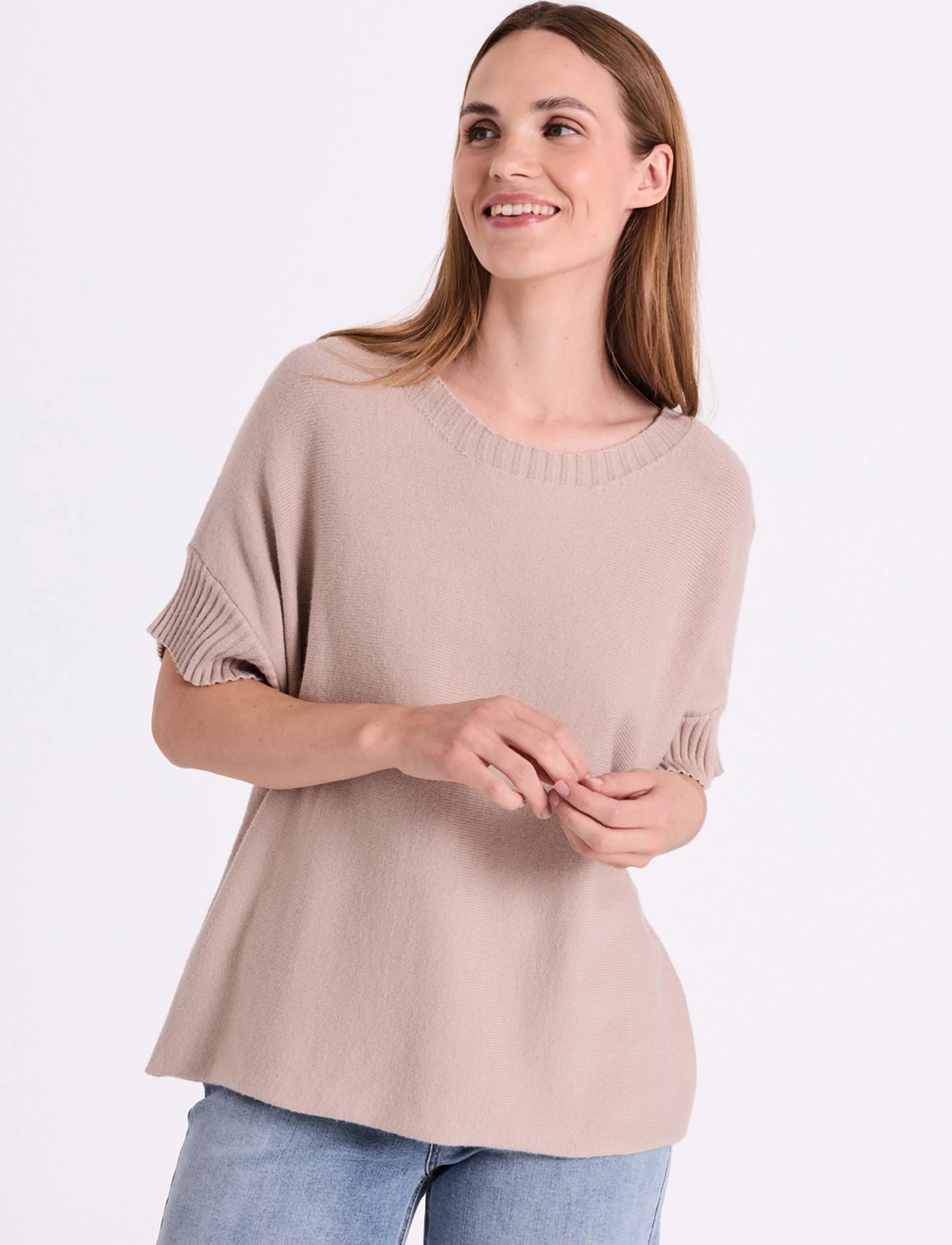 FREE/QUENT FQVISIT-PULLOVER - T-shirts & Tops - SILVER MINK MELANGE / beige