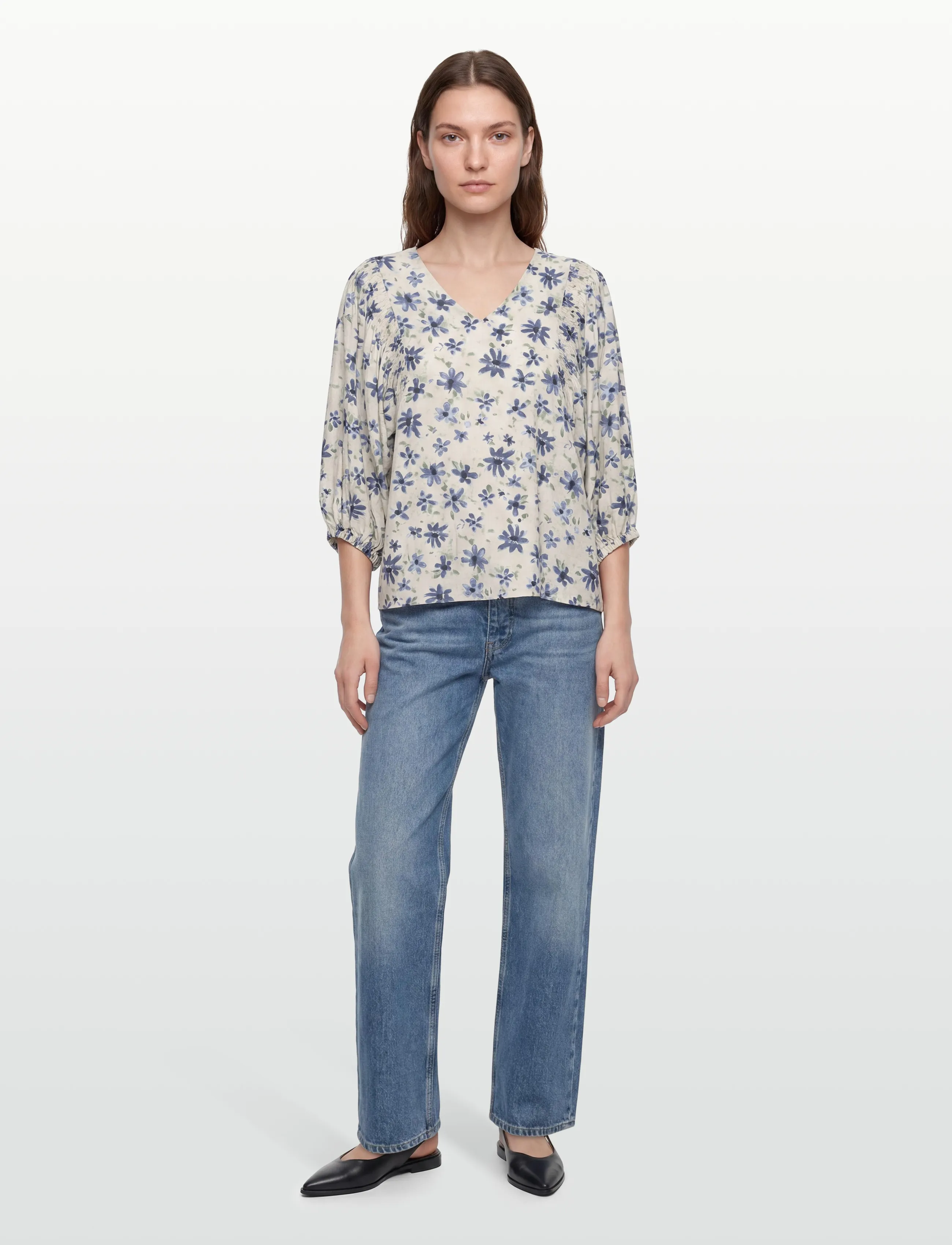 FREE/QUENT FQJOVI-BLOUSE - Blusen - MOONBEAM W. VINTAGE INDIGO / cream