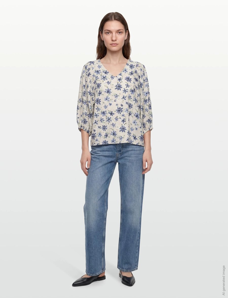 FREE/QUENT - FQJOVI-BLOUSE - langärmelige blusen - moonbeam w. vintage indigo - 0