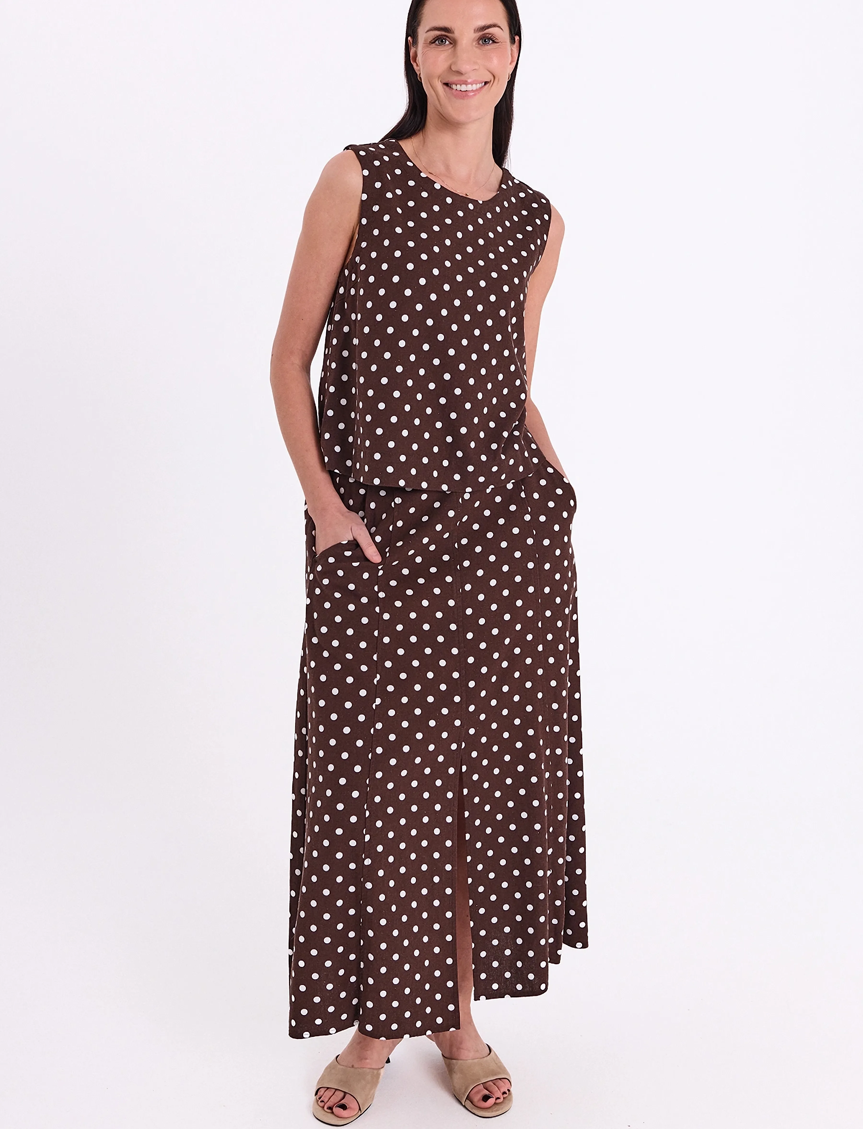 FREE/QUENT FQLAVISCO-SKIRT - Maxi Röcke - COFFEE BEAN W. BRILLIANT WHITE / brown