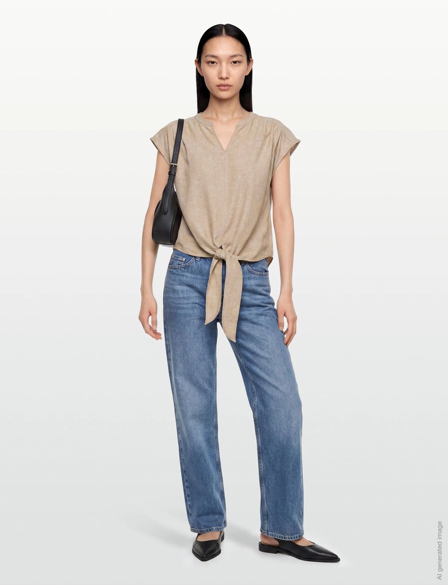 FREE/QUENT - FQLAVISCO-BLOUSE - kurzärmelige blusen - sand melange - 0