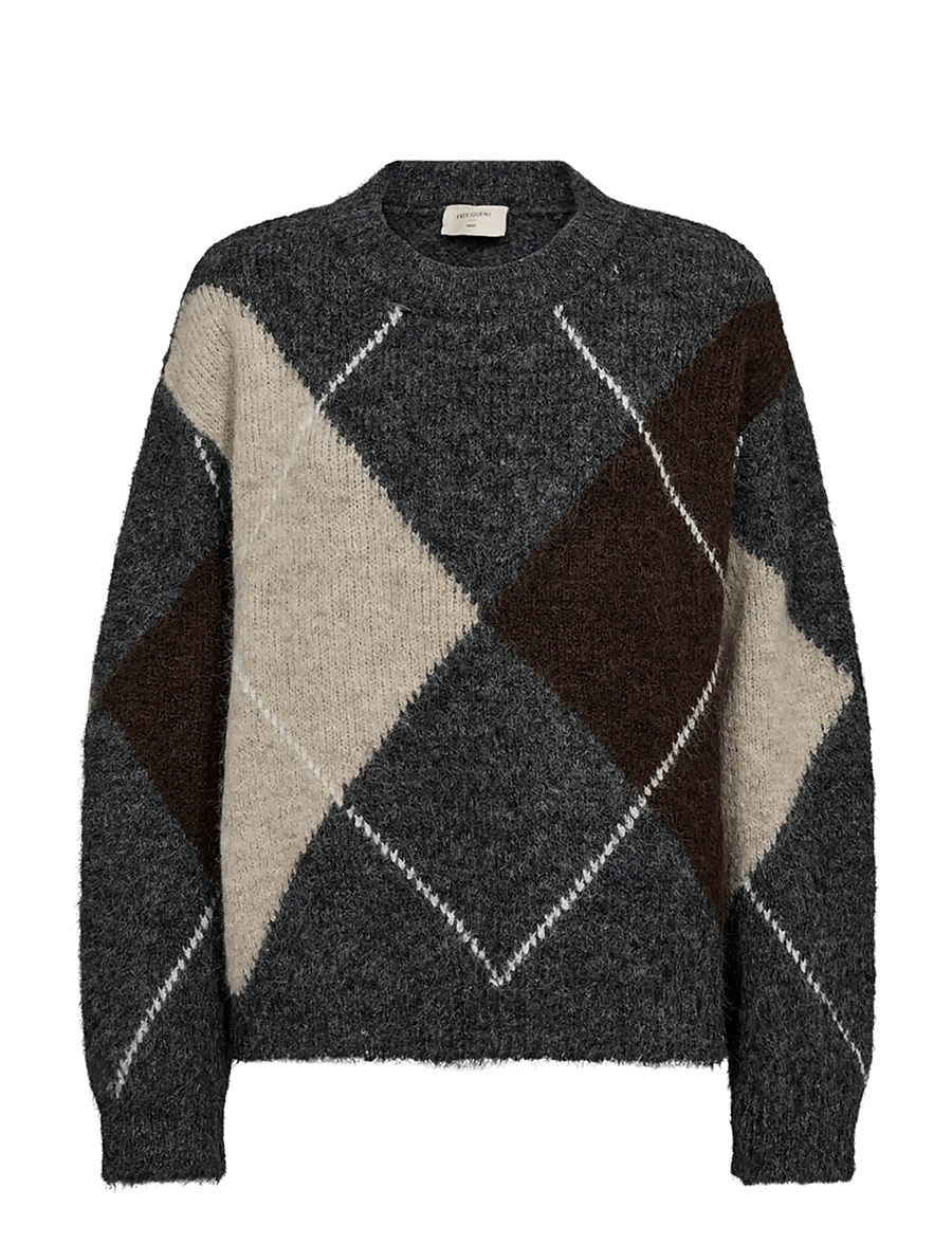 FREE/QUENT - FQGRSLULU-PULLOVER - stickade tröjor - dark grey ml w. oyster grey ml - 0