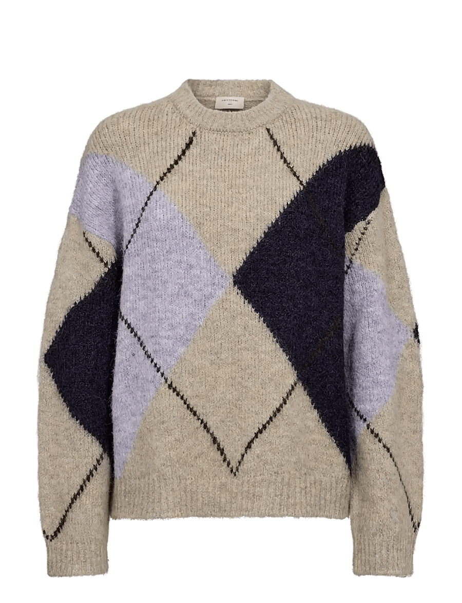 FREE/QUENT - FQGRSLULU-PULLOVER - striktrøjer - oyster grey mel w. iris mel - 1