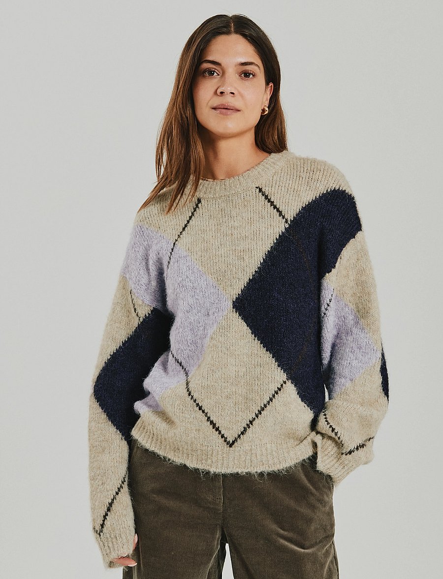 FREE/QUENT - FQGRSLULU-PULLOVER - striktrøjer - oyster grey mel w. iris mel - 0