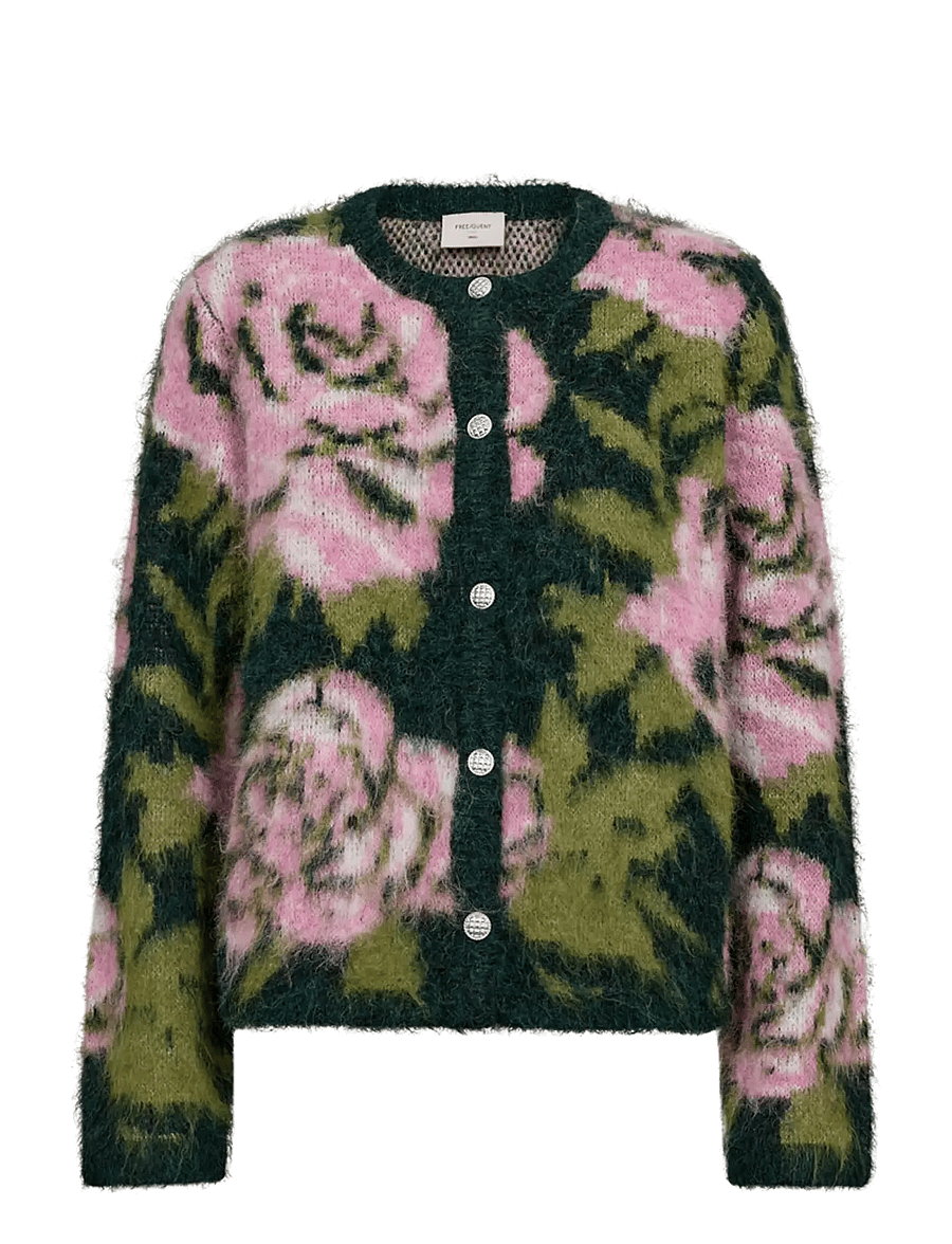 FREE/QUENT - FQLIPPI-CARDIGAN - cardigans - deep forest mel w. f. pink mel - 1
