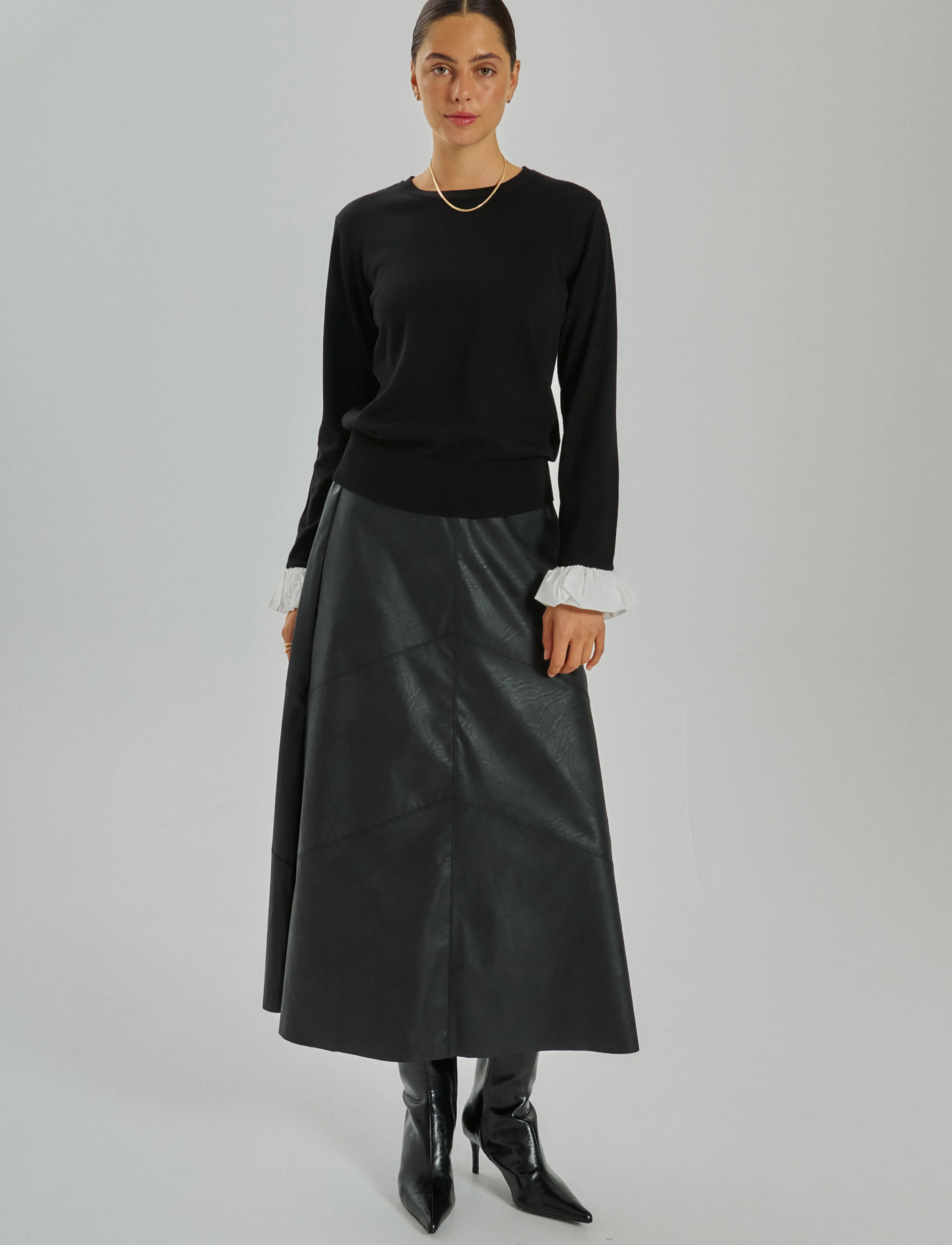 FREE/QUENT FQHARLEY-SKIRT - Jupes midi - BLACK / black